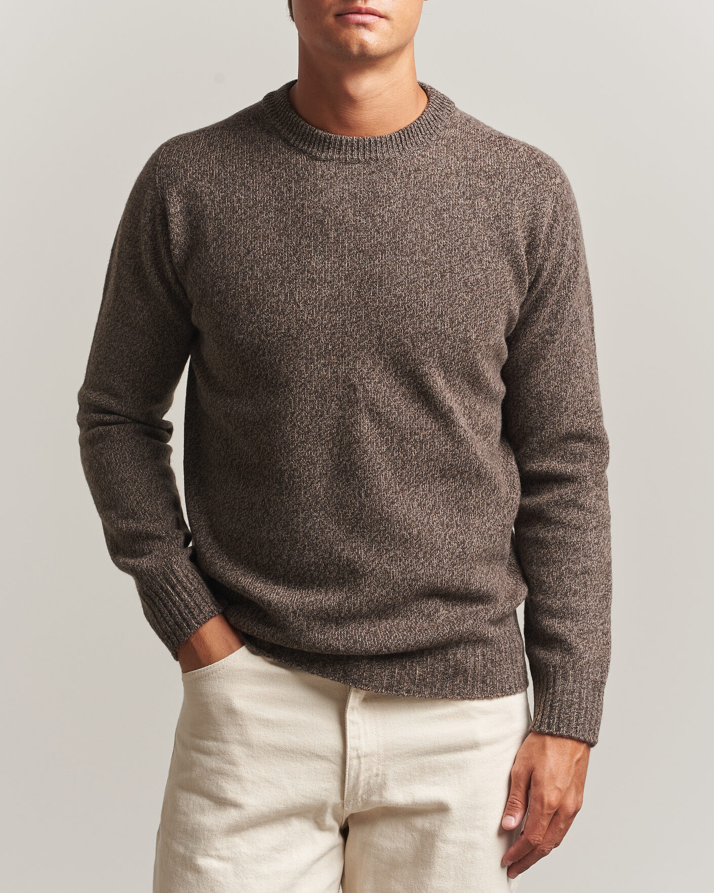 Men | Sweaters & Knitwear | Altea | Wool/Cashmere Crew Neck Pullover Brown Melange