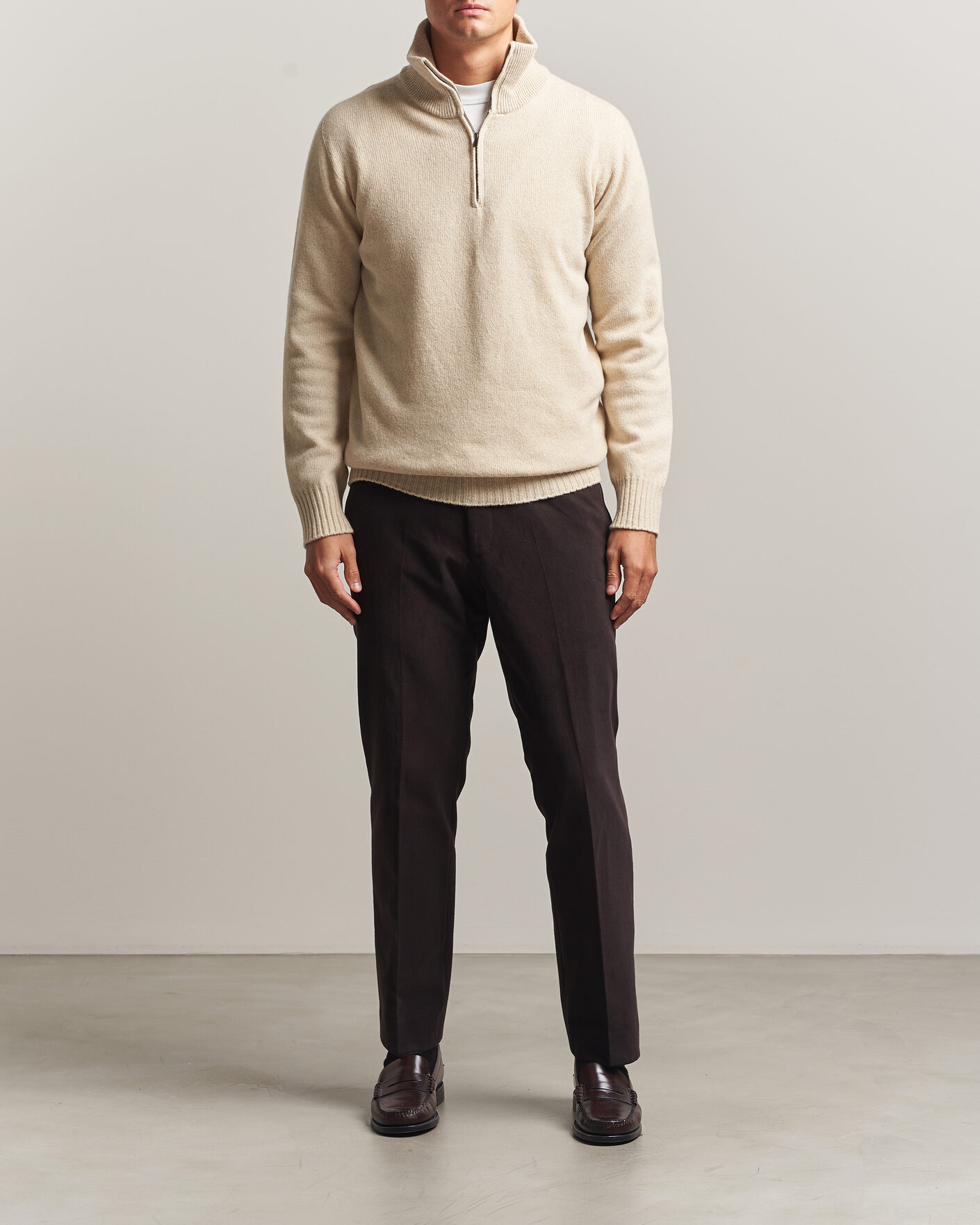 Men | Sweaters & Knitwear | Altea | Wool/Cashmere Half Zip Beige