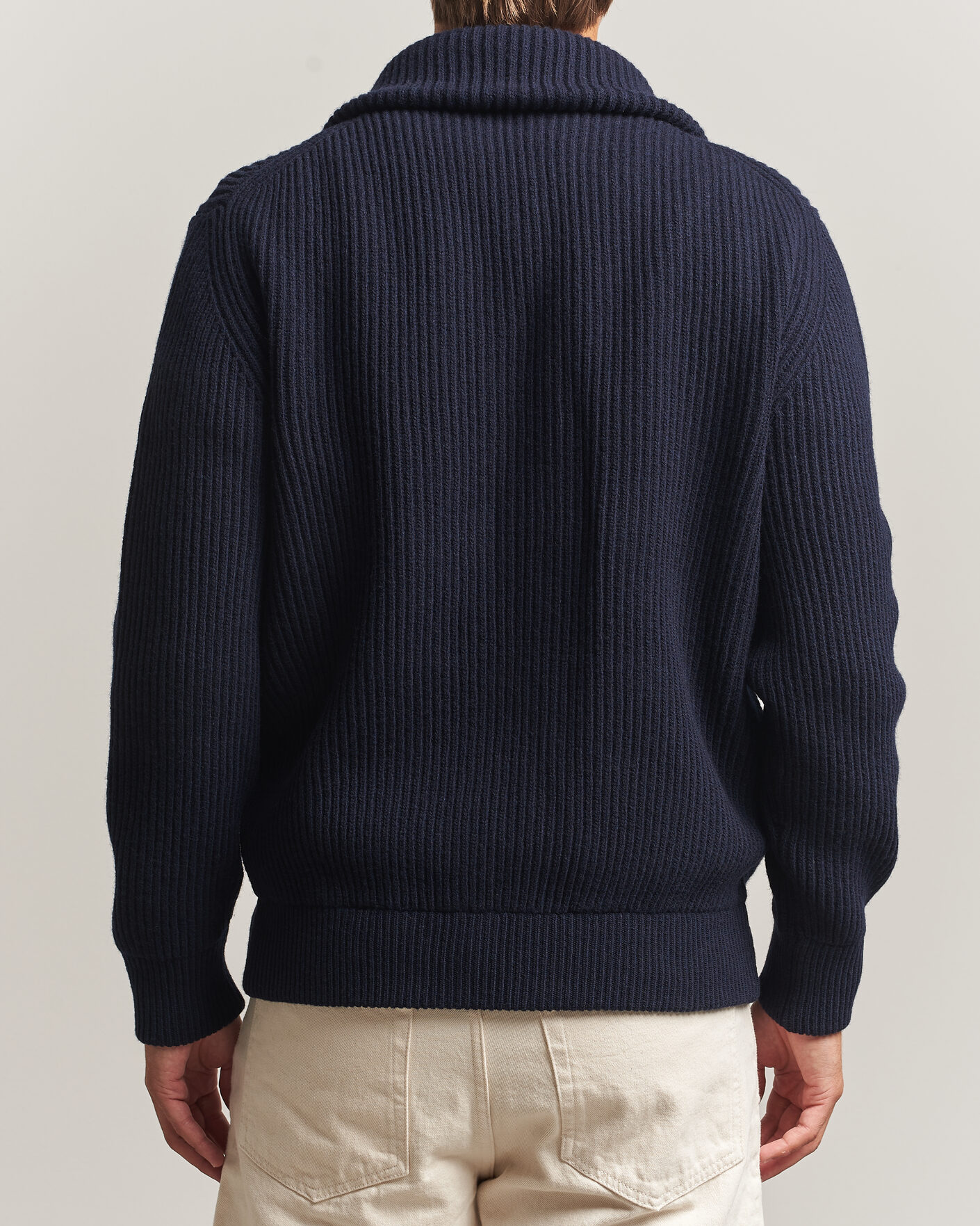 Men | Sweaters & Knitwear | Altea | Rib Wool Bomber Cardigan Navy