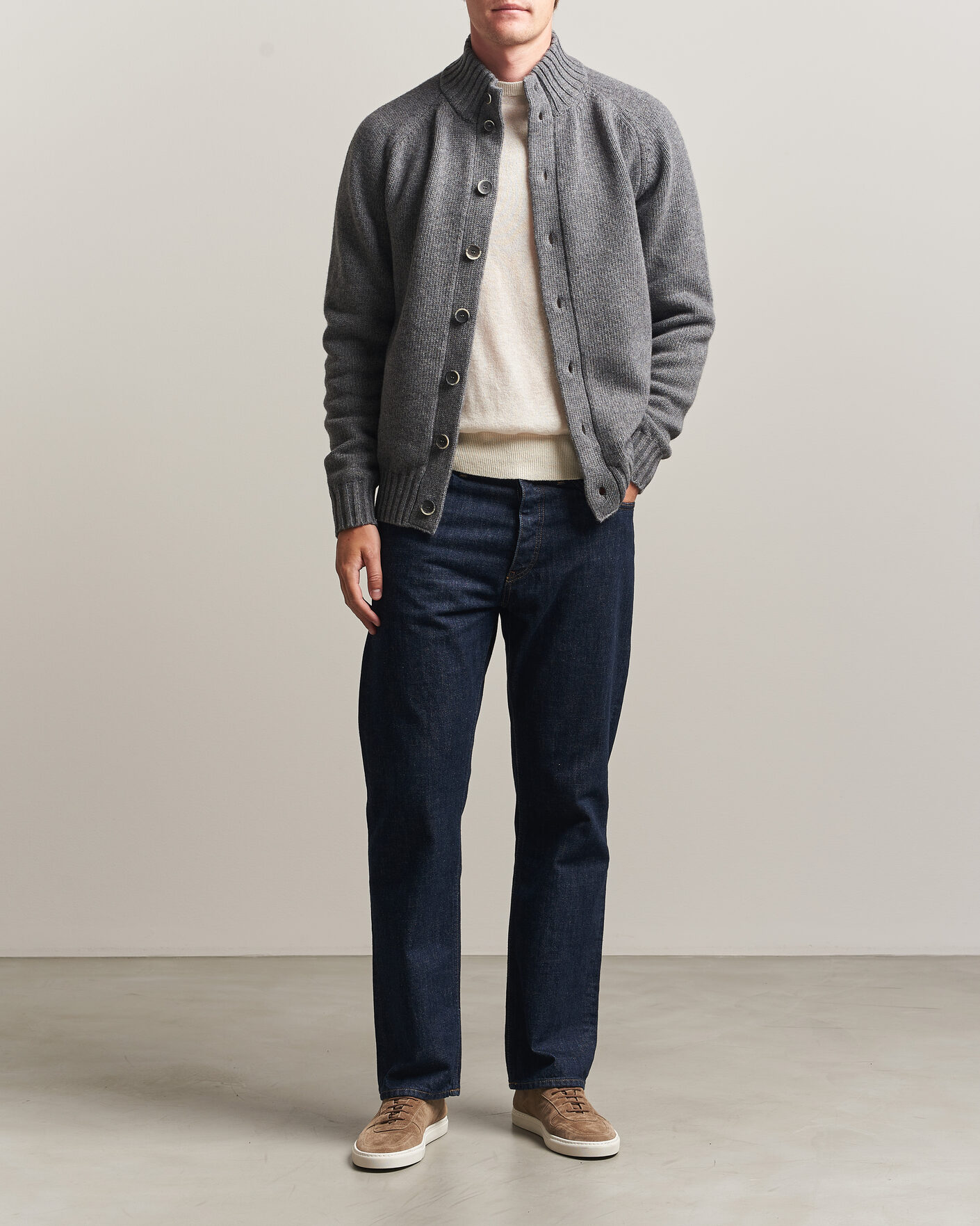 Men | Sweaters & Knitwear | Altea | Raglan Sleeve Buttoned Cardigan Grey Melange