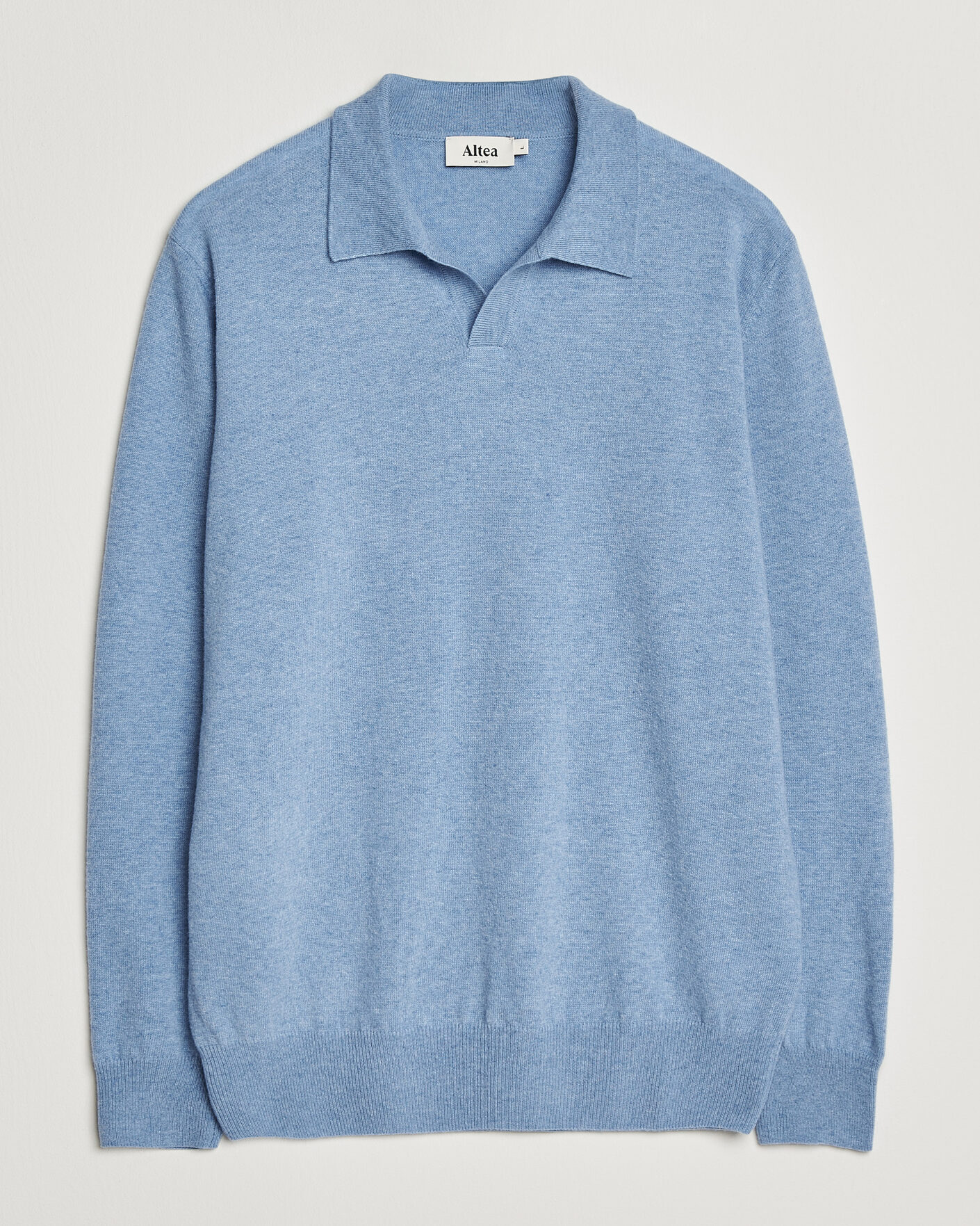 Men | Sweaters & Knitwear | Altea | Long Sleeve Knitted Polo Sky Blue
