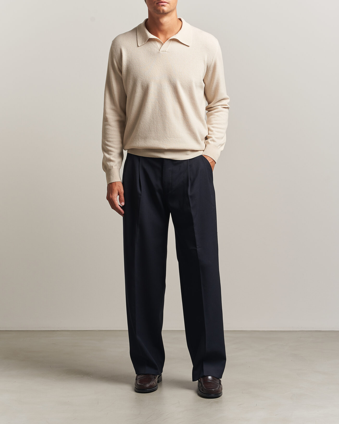 Men | Sweaters & Knitwear | Altea | Long Sleeve Knitted Polo Beige
