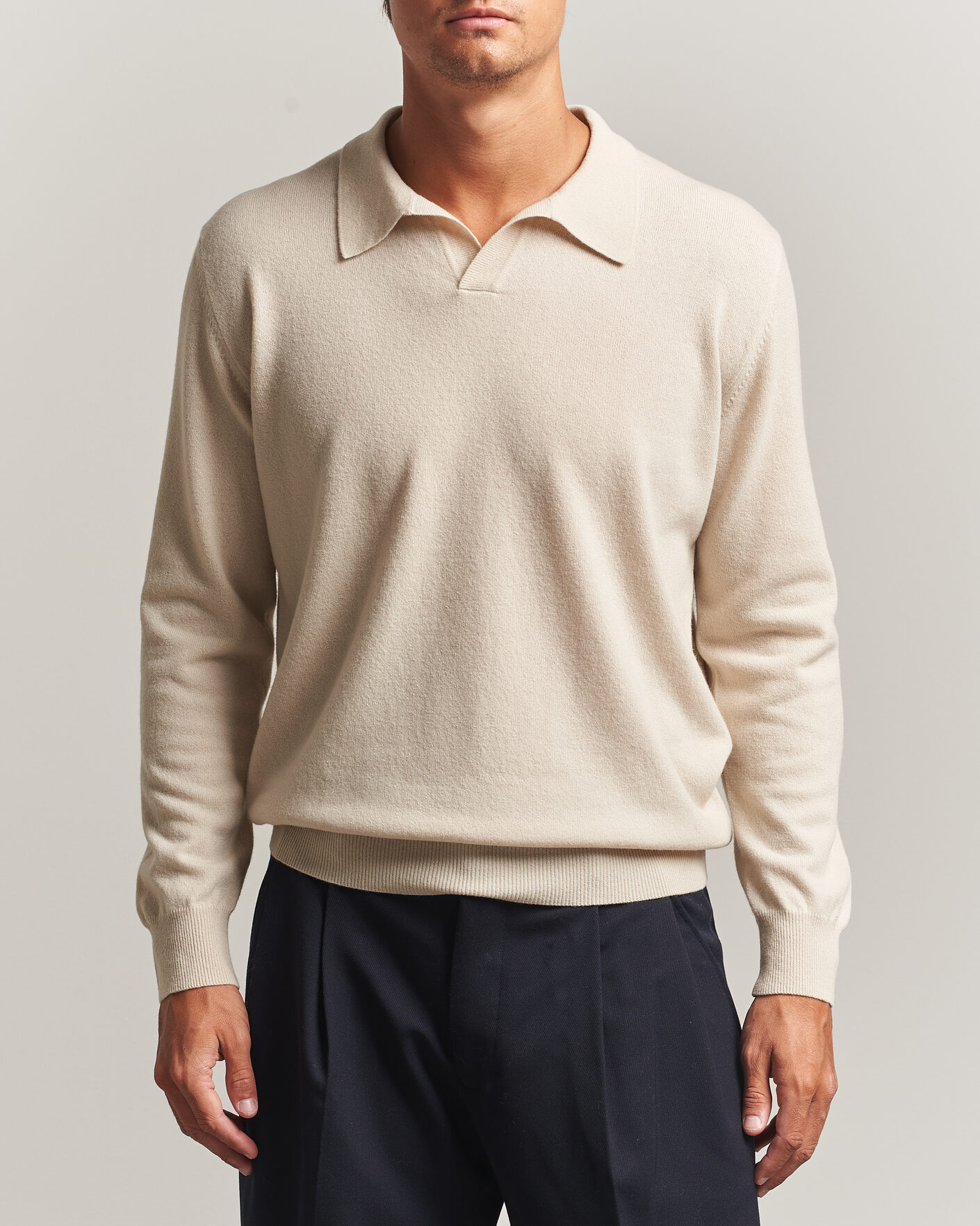 Men | Sweaters & Knitwear | Altea | Long Sleeve Knitted Polo Beige