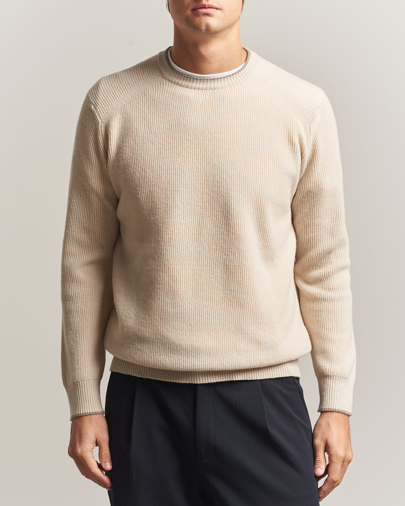 Men | Sweaters & Knitwear | Altea | Rib Wool Raglan Sweater Cream