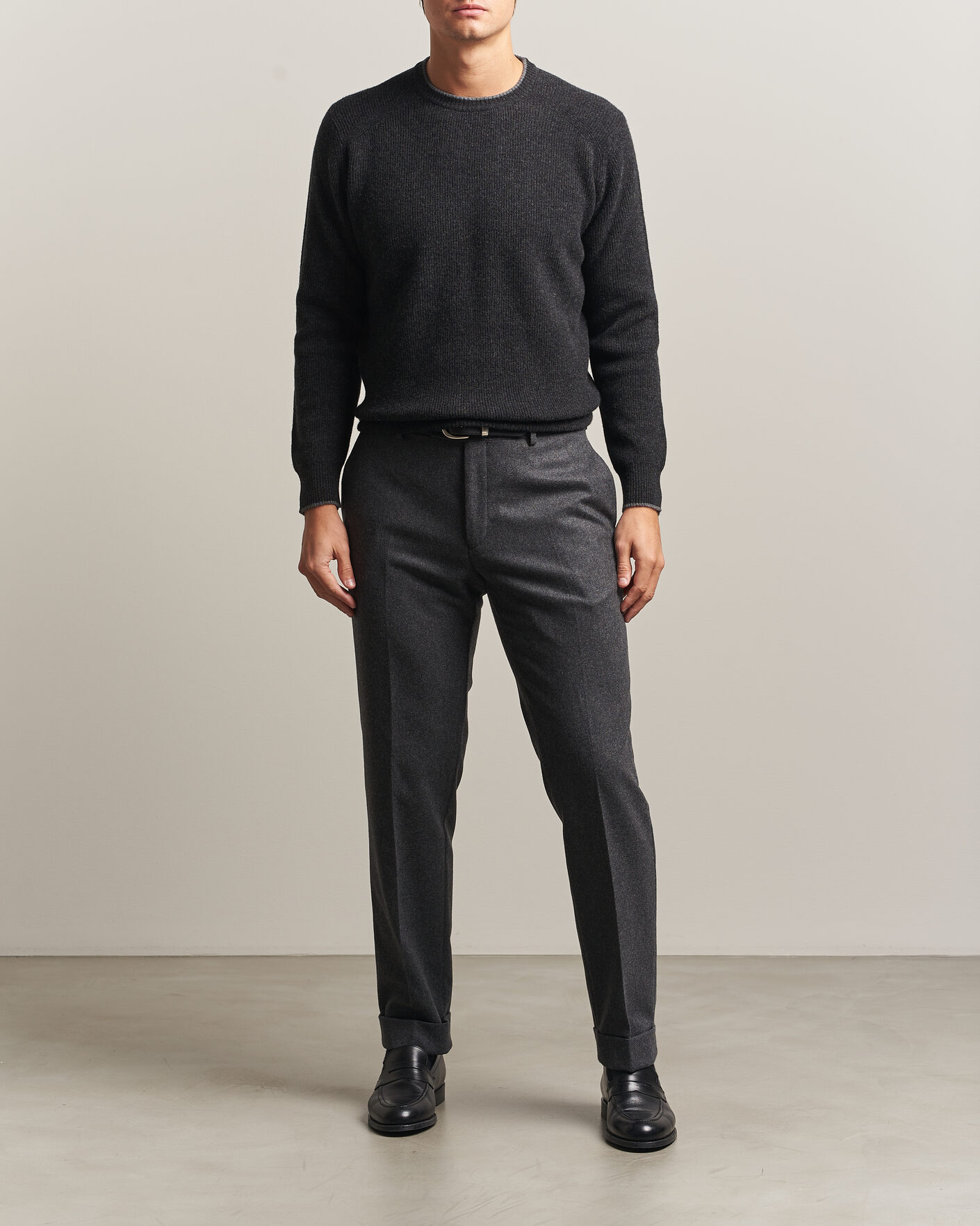 Men | Sweaters & Knitwear | Altea | Rib Wool Raglan Sweater Charcoal