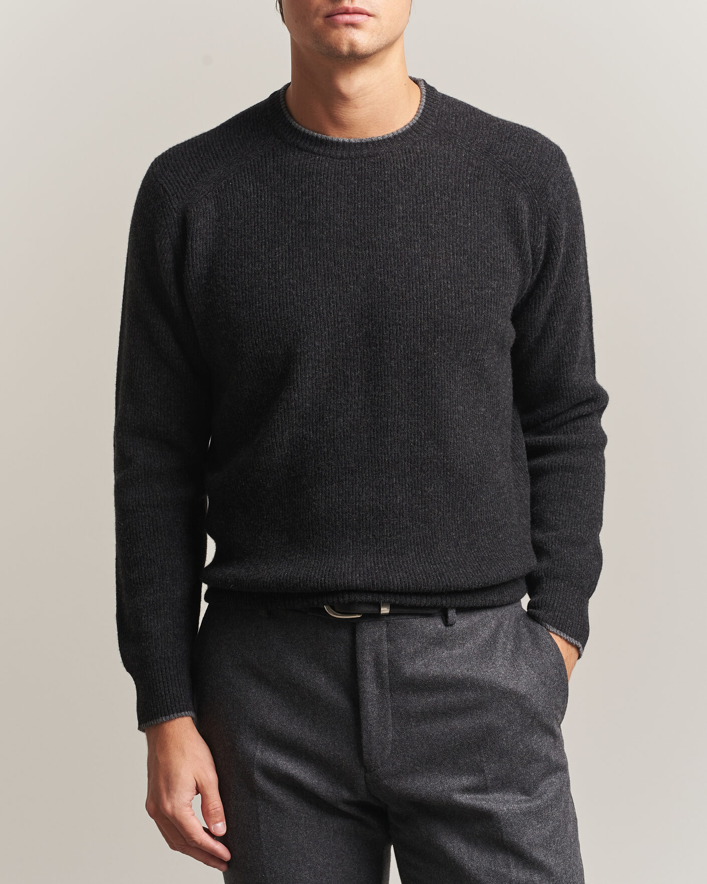Men | Sweaters & Knitwear | Altea | Rib Wool Raglan Sweater Charcoal