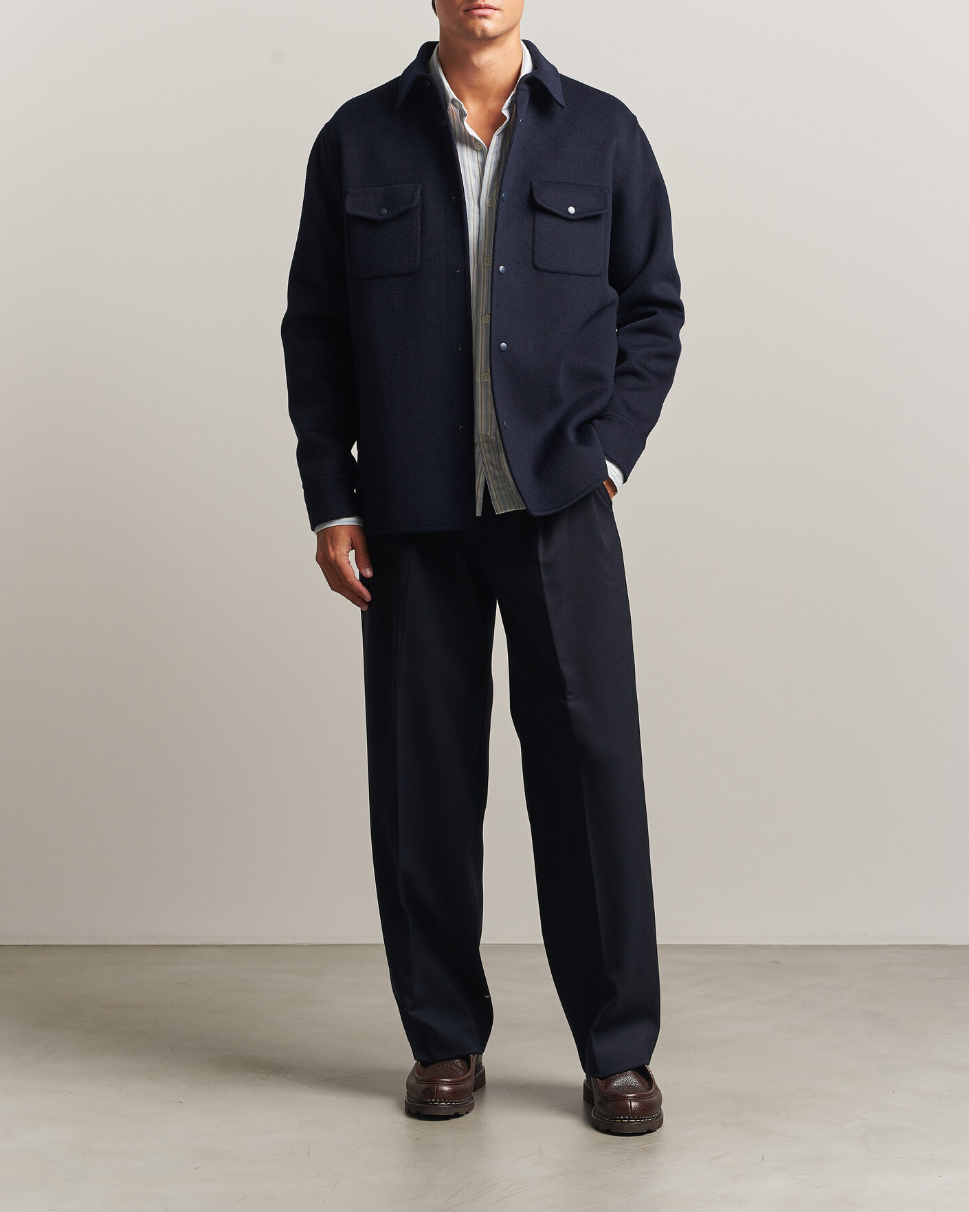 Men | Coats & Jackets | Aspesi | Double Wool Shirt Jacket Navy