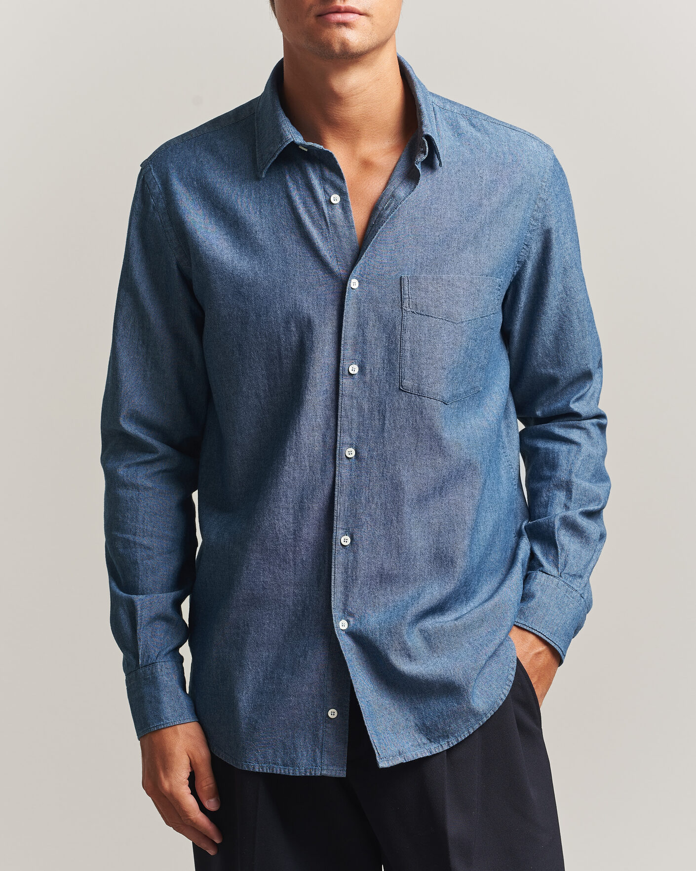 Men | Shirts | Aspesi | Chambray Shirt Blue Denim
