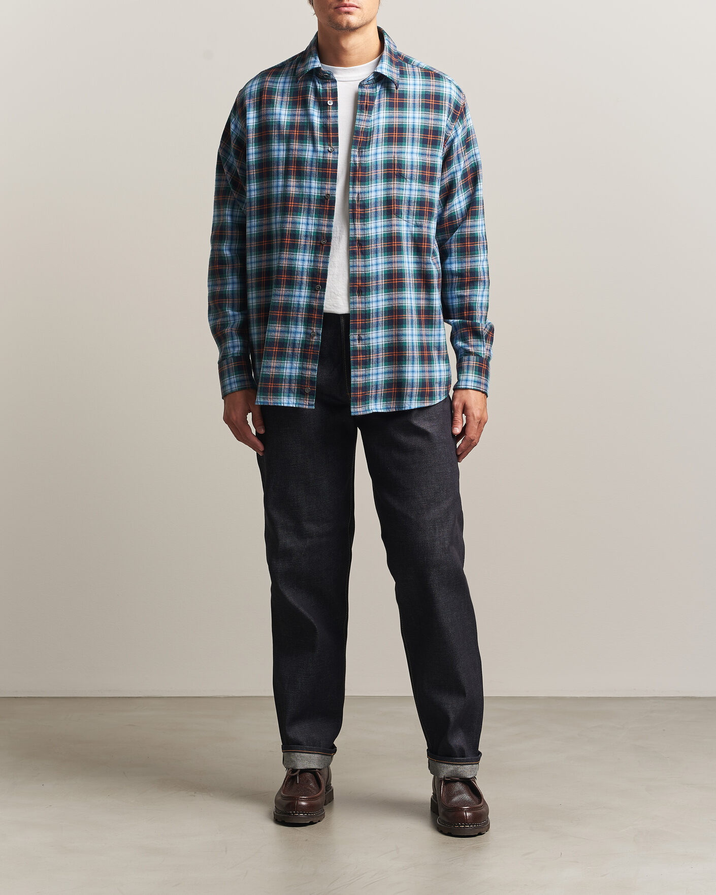 Men | Shirts | Aspesi | Flannel Shirt Blue Check
