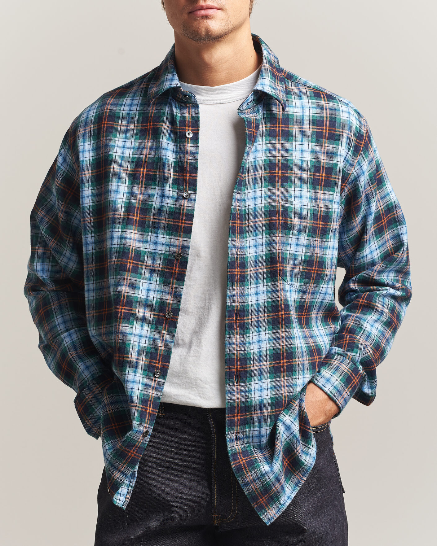 Men | Shirts | Aspesi | Flannel Shirt Blue Check