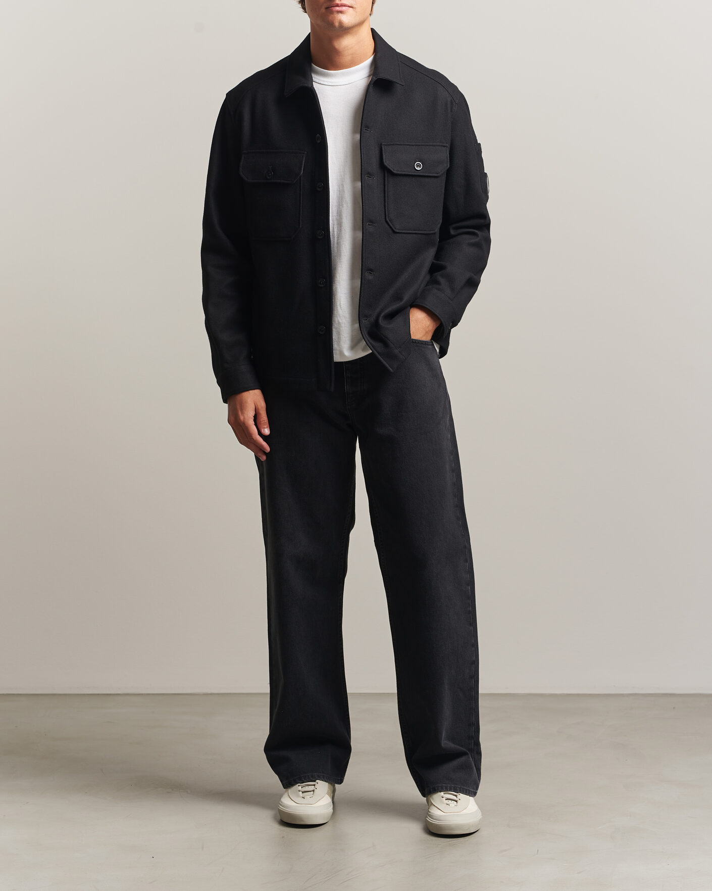 Men | Coats & Jackets | C.P. Company | Felted Wool Overshirt Black