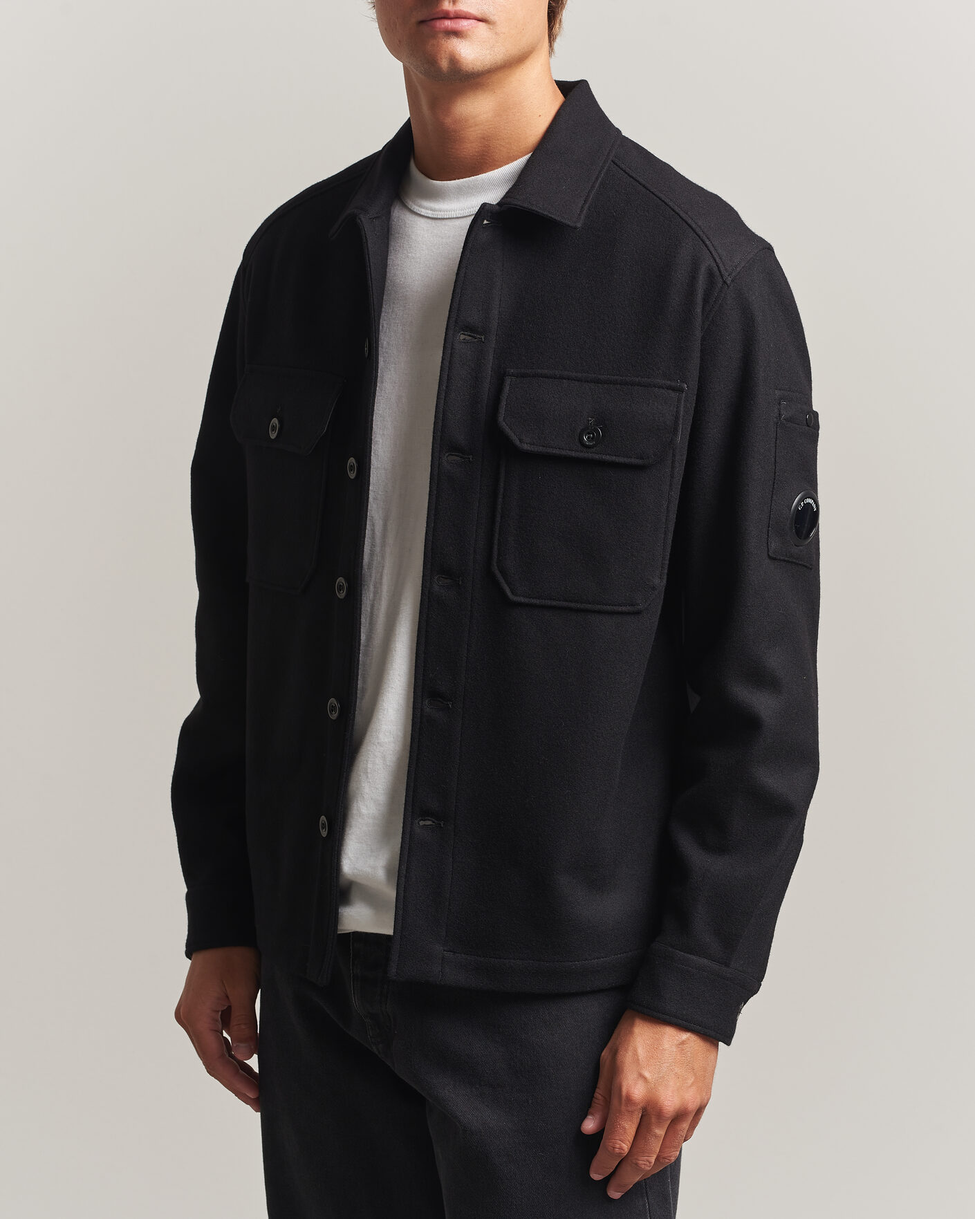 Men | Coats & Jackets | C.P. Company | Felted Wool Overshirt Black