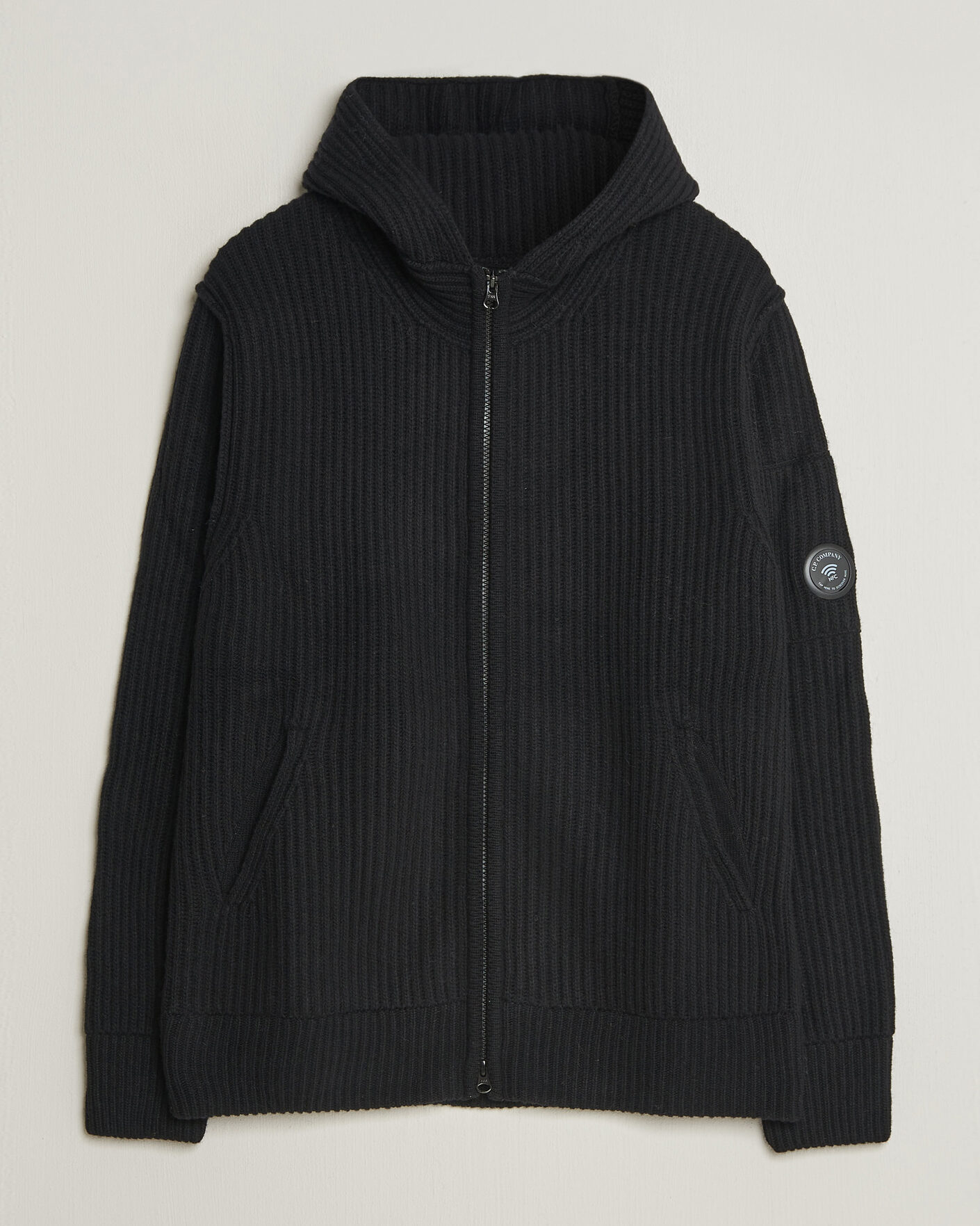 Men | Sweaters & Knitwear | C.P. Company | Heavy Lambswool Hood Zip Black