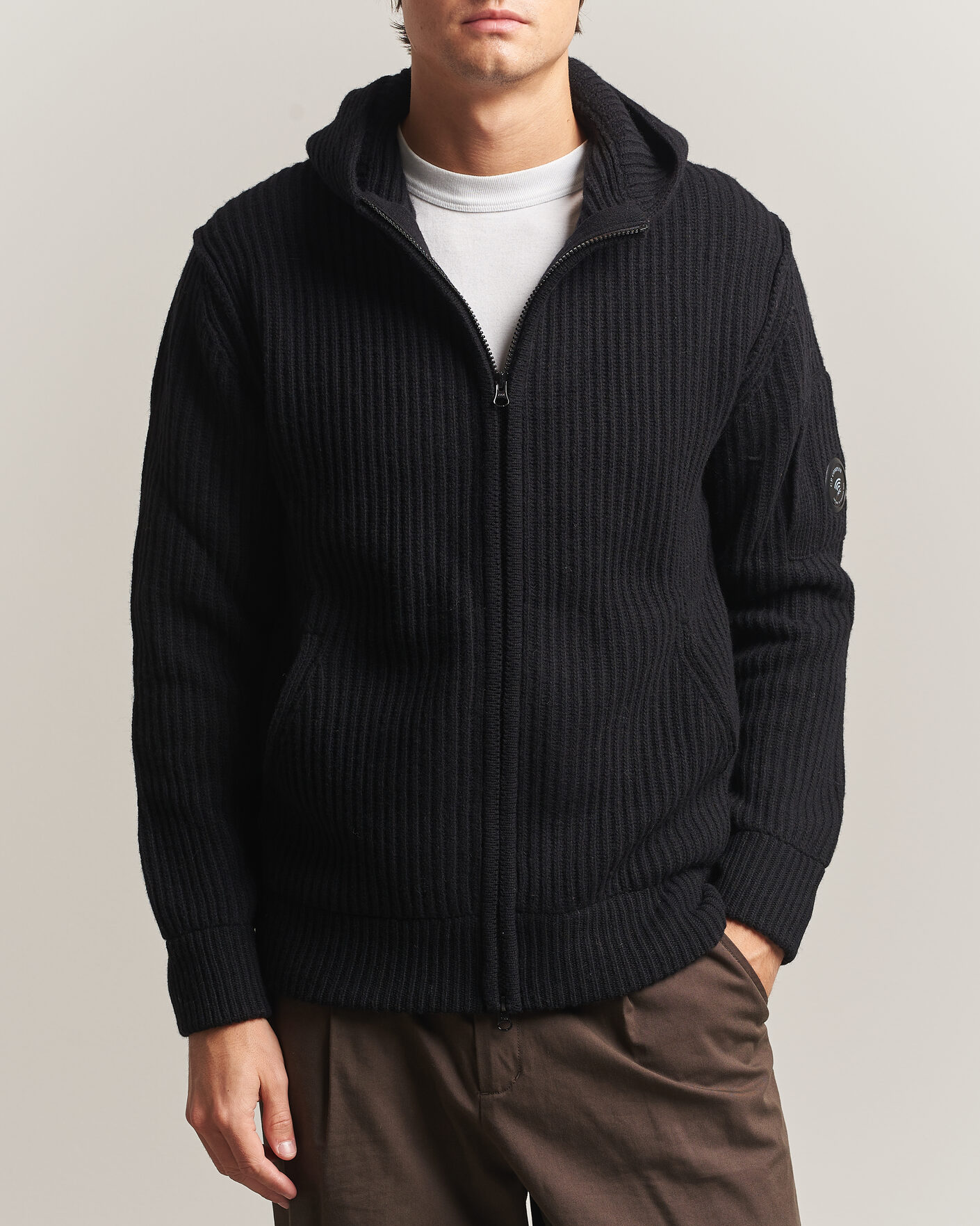 Men | Sweaters & Knitwear | C.P. Company | Heavy Lambswool Hood Zip Black