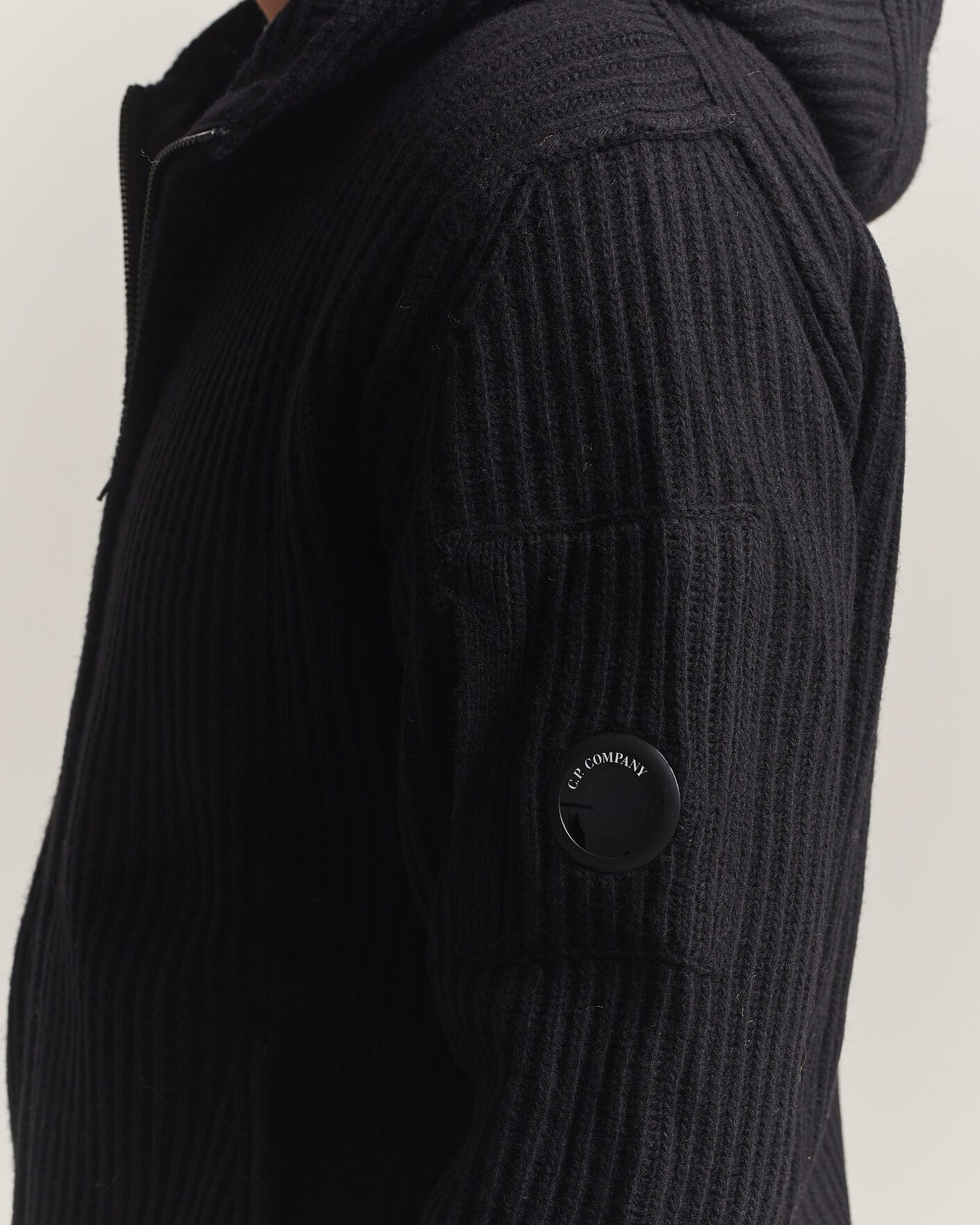 Men | Sweaters & Knitwear | C.P. Company | Heavy Lambswool Hood Zip Black