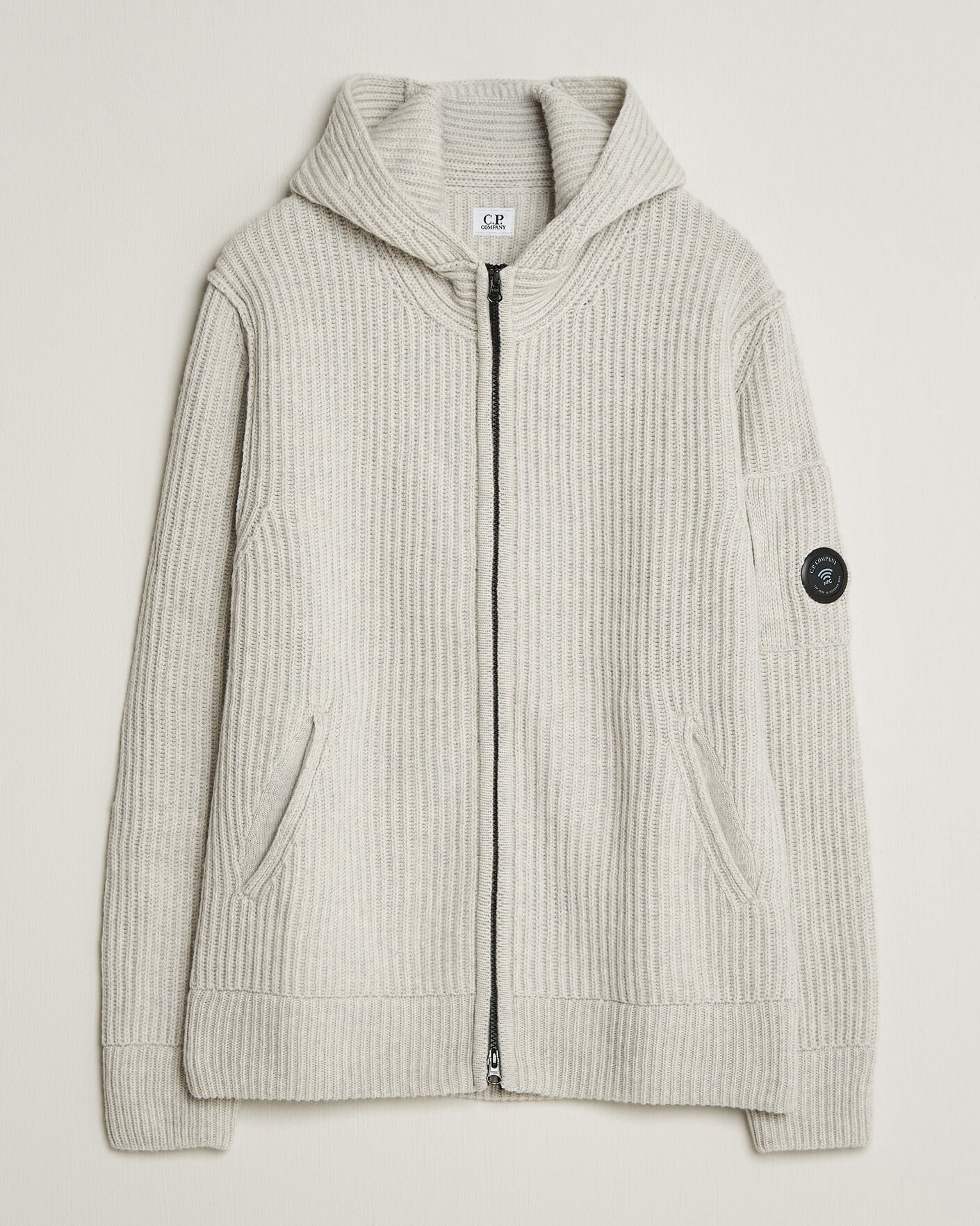 Men | Sweaters & Knitwear | C.P. Company | Heavy Lambswool Hood Zip Light Grey
