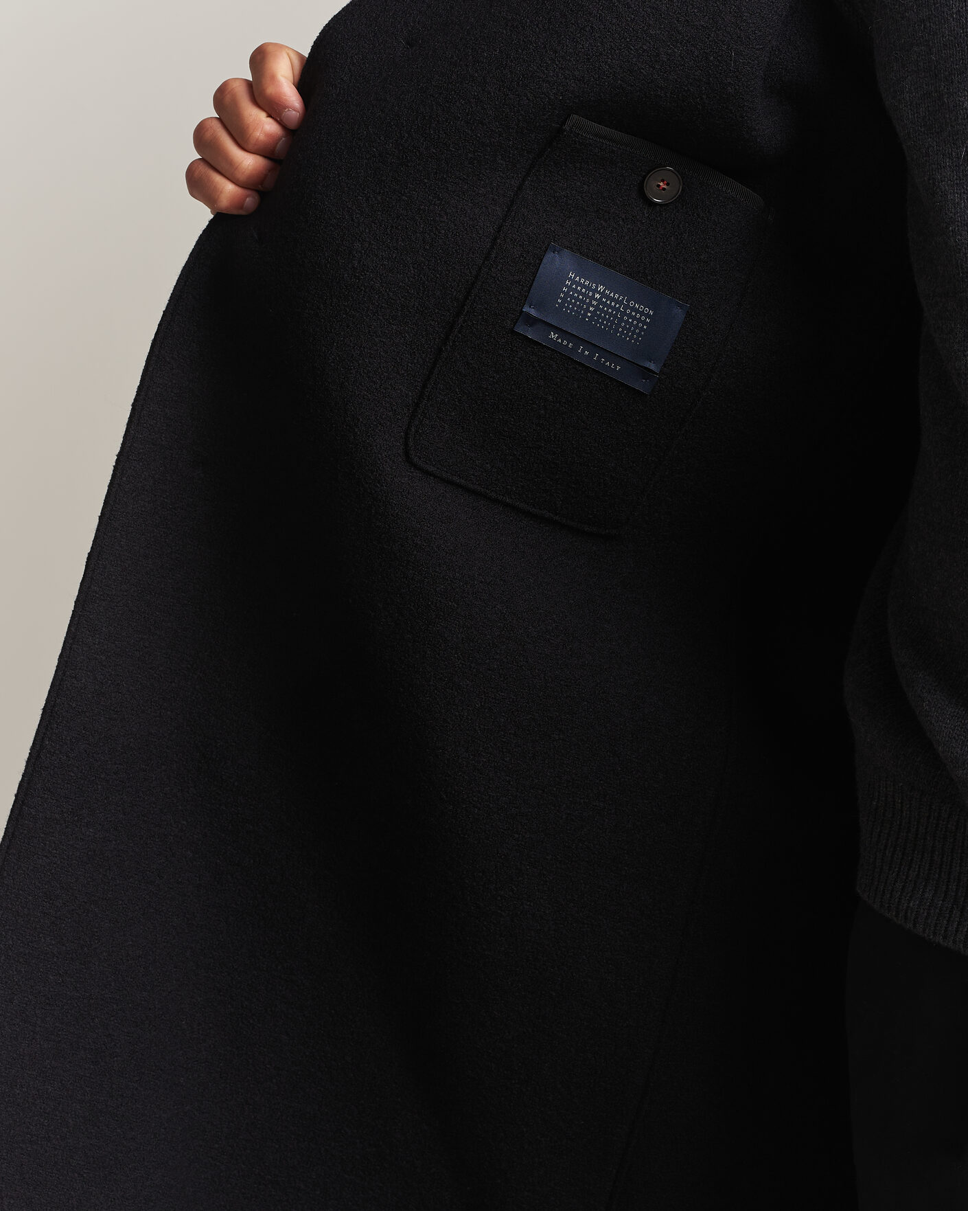 Men | Coats & Jackets | Harris Wharf London | Boiled Wool Fly Front Balmacan Coat Black