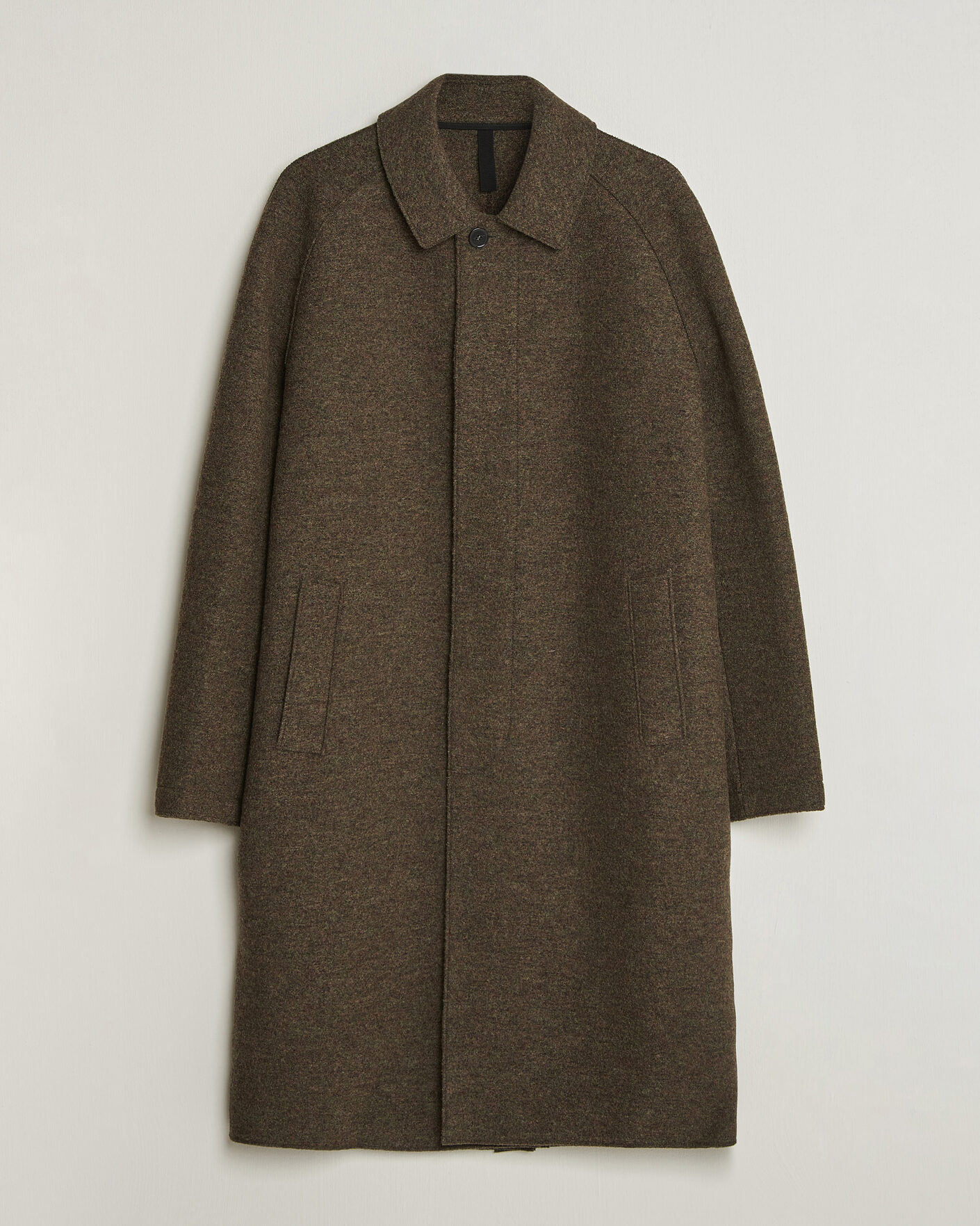 Men | Coats & Jackets | Harris Wharf London | Boiled Wool Fly Front Balmacan Coat Brown/Green