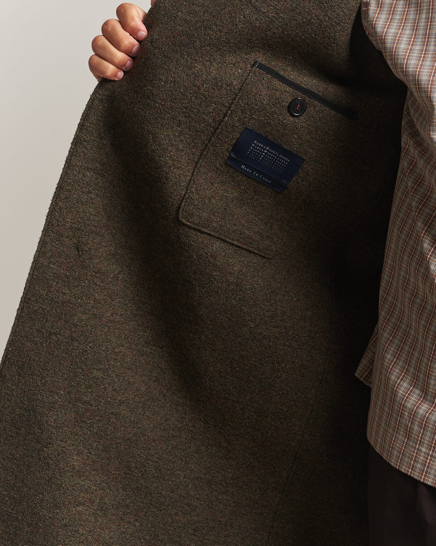 Men | Coats & Jackets | Harris Wharf London | Boiled Wool Fly Front Balmacan Coat Brown/Green