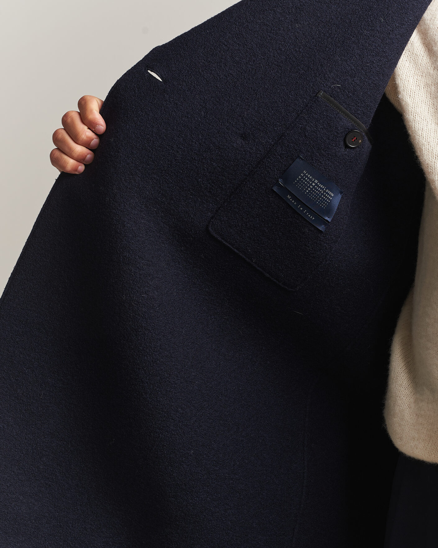 Men | Coats & Jackets | Harris Wharf London | Pressed Wool Long Peacoat Navy Blue