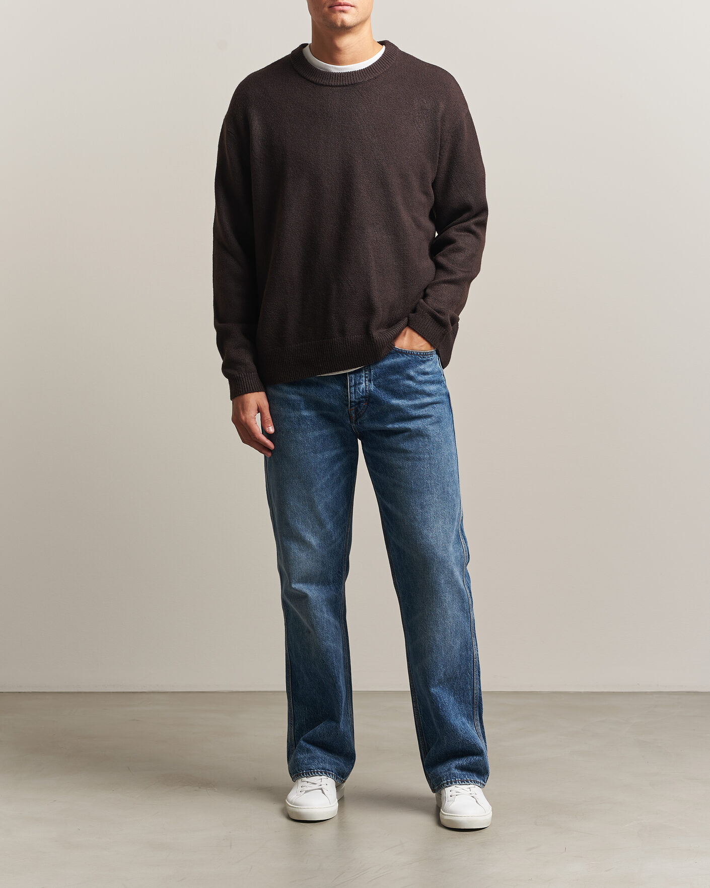 Men | Sweaters & Knitwear | KnowledgeCotton Apparel | Knitted Crewneck Chocolate Tort