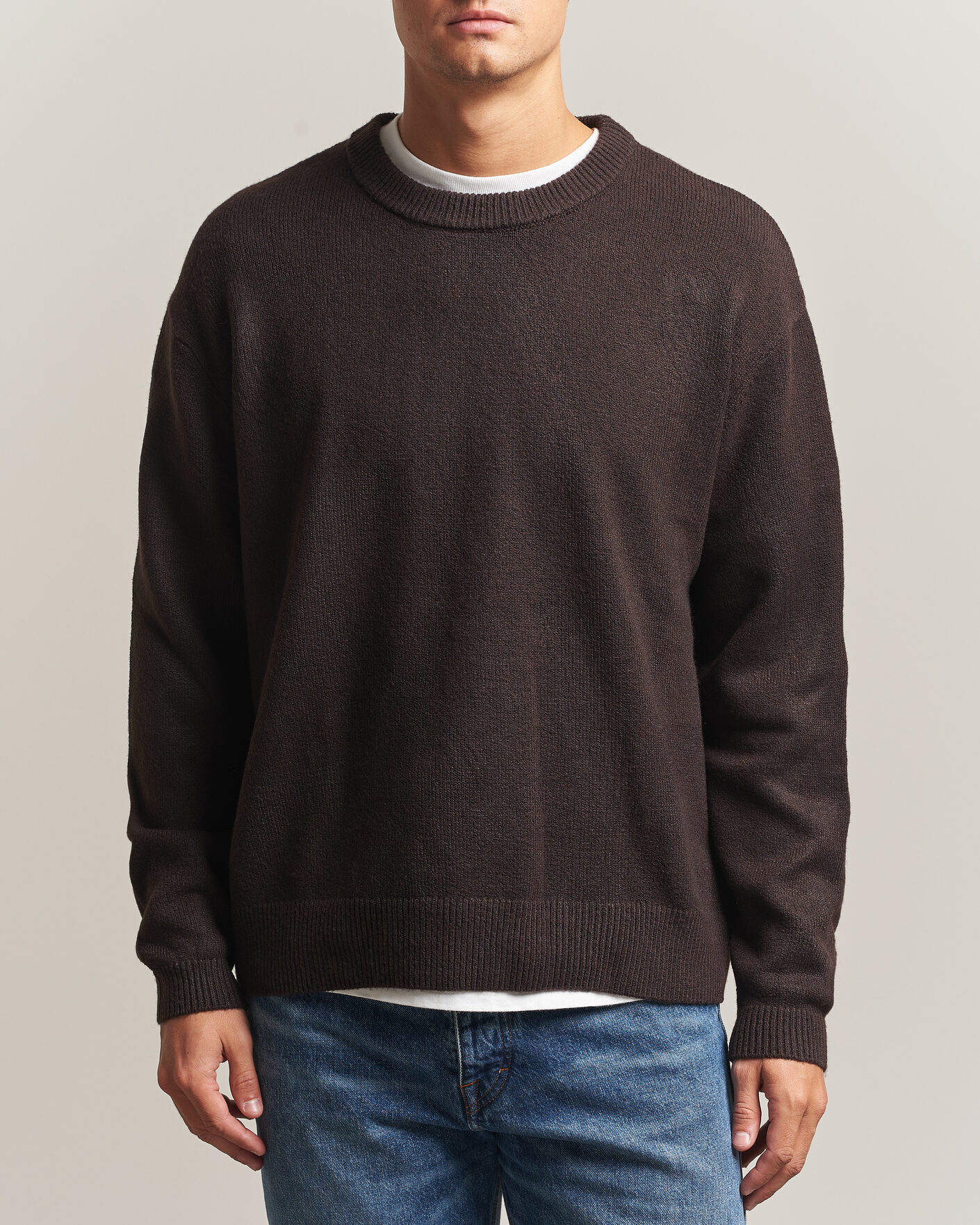 Men | Sweaters & Knitwear | KnowledgeCotton Apparel | Knitted Crewneck Chocolate Tort