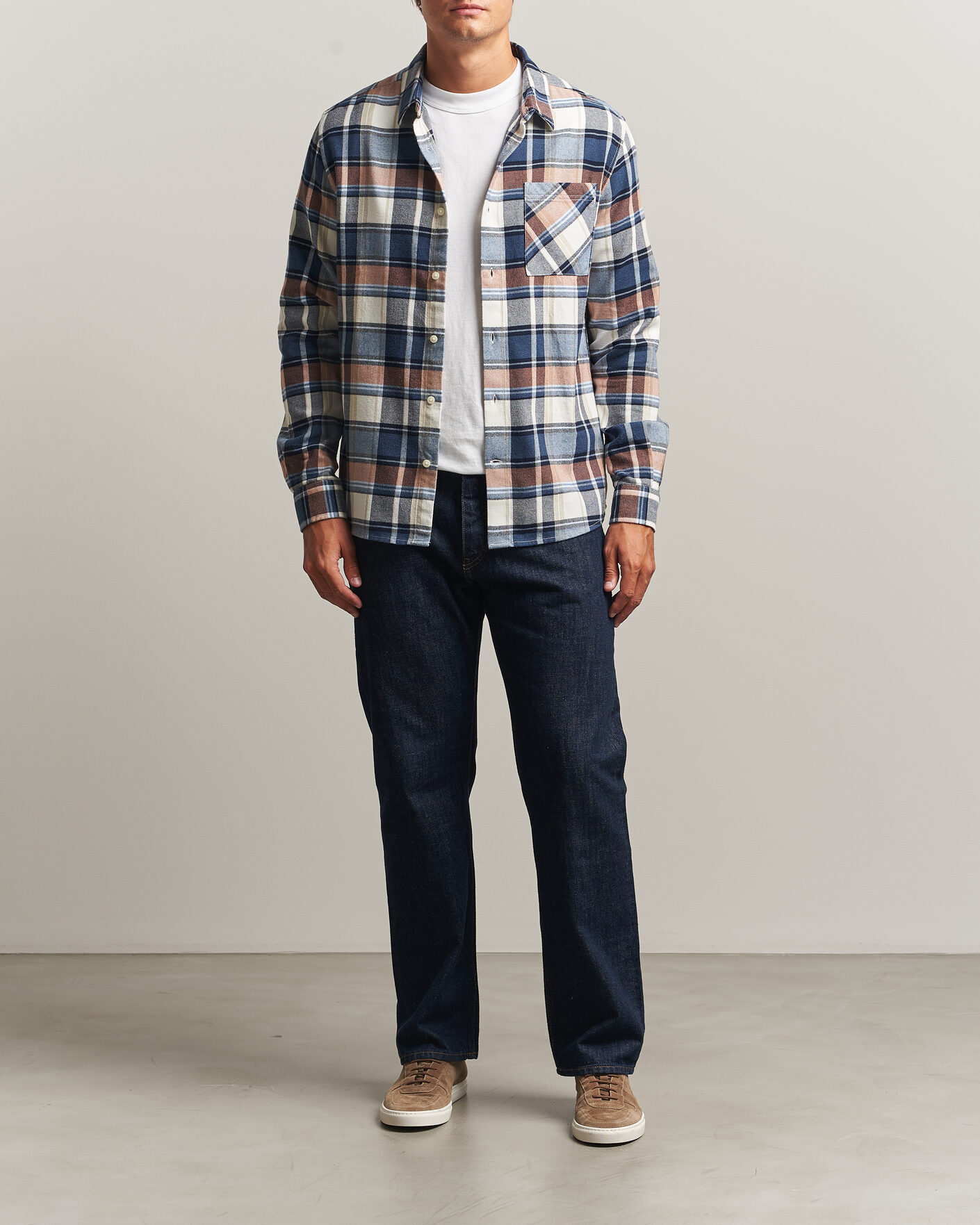 Men | Shirts | KnowledgeCotton Apparel | Regular Fit Check Melange Flannel Shirt Navy