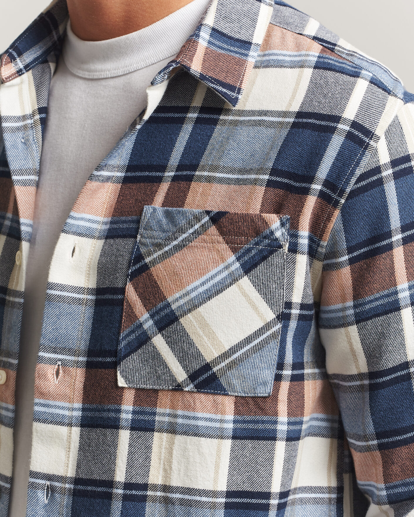 Men | Shirts | KnowledgeCotton Apparel | Regular Fit Check Melange Flannel Shirt Navy