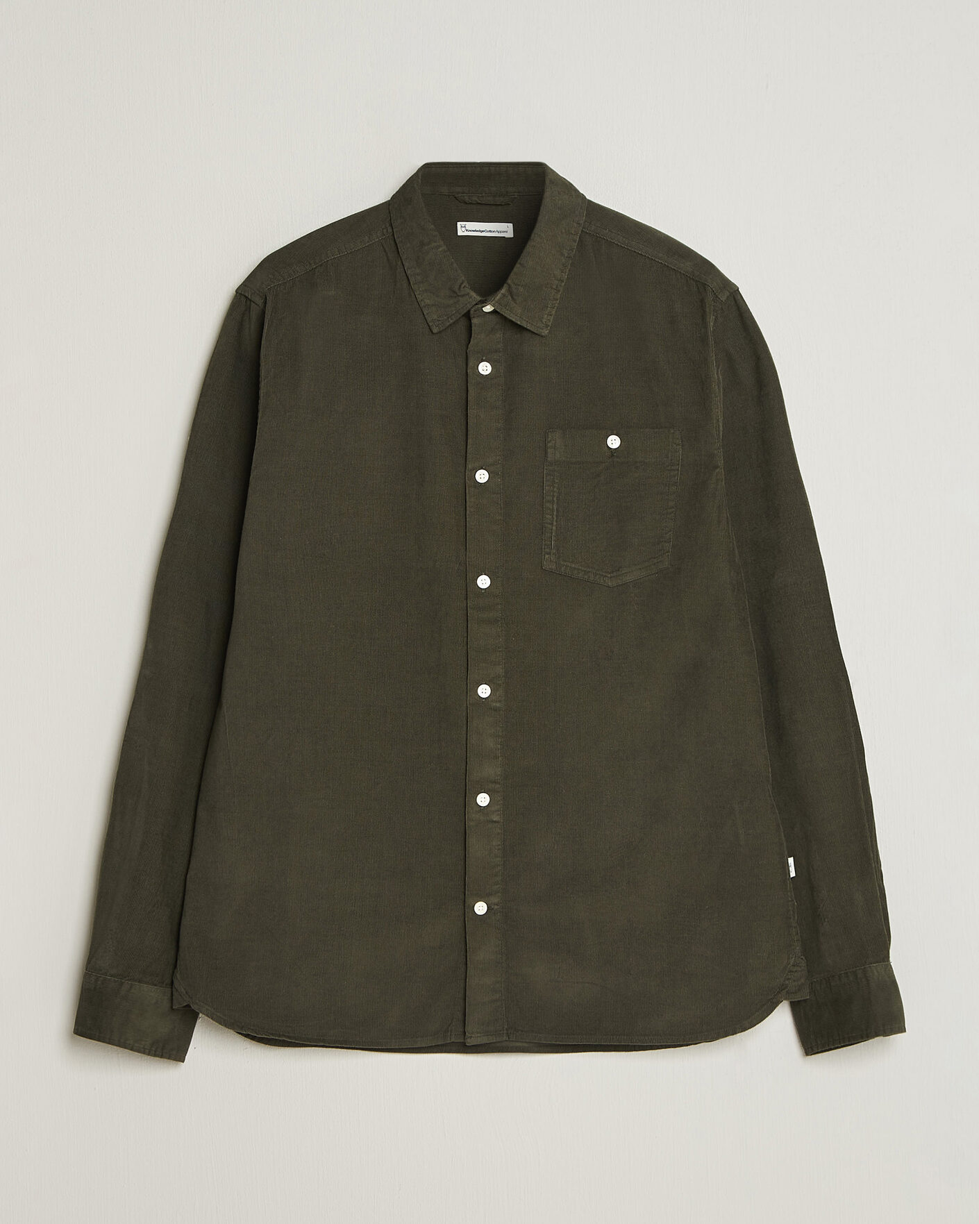 Men | Shirts | KnowledgeCotton Apparel | Regular Fit Cord Shirt Forest Night