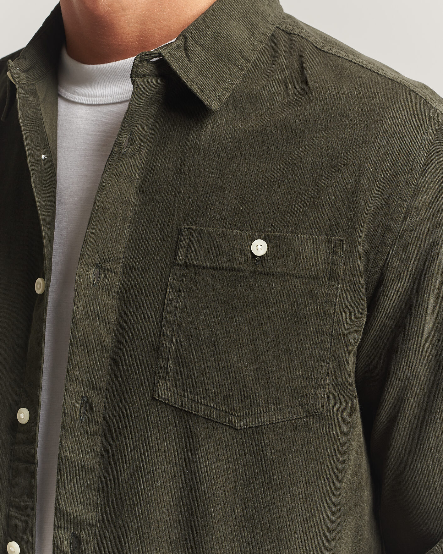 Men | Shirts | KnowledgeCotton Apparel | Regular Fit Cord Shirt Forest Night