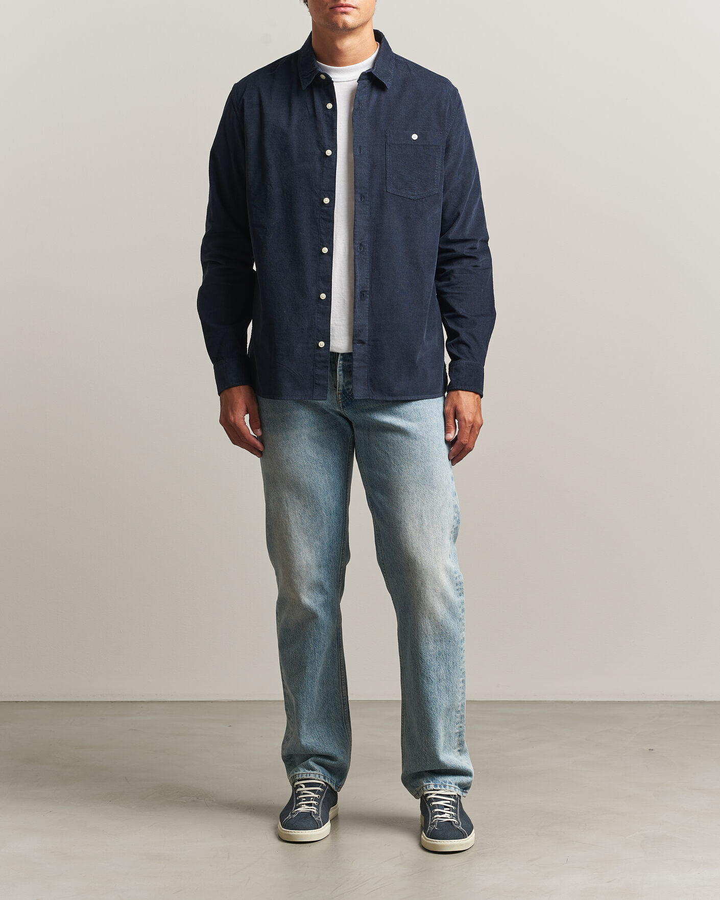 Men | Shirts | KnowledgeCotton Apparel | Regular Fit Cord Shirt Night Sky