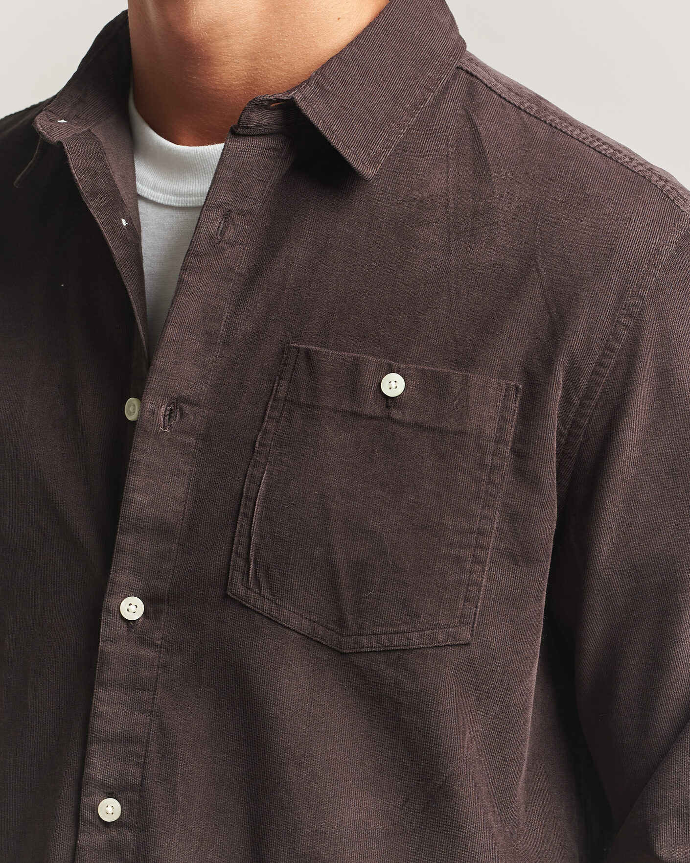 Men | Shirts | KnowledgeCotton Apparel | Regular Fit Cord Shirt Chocolate