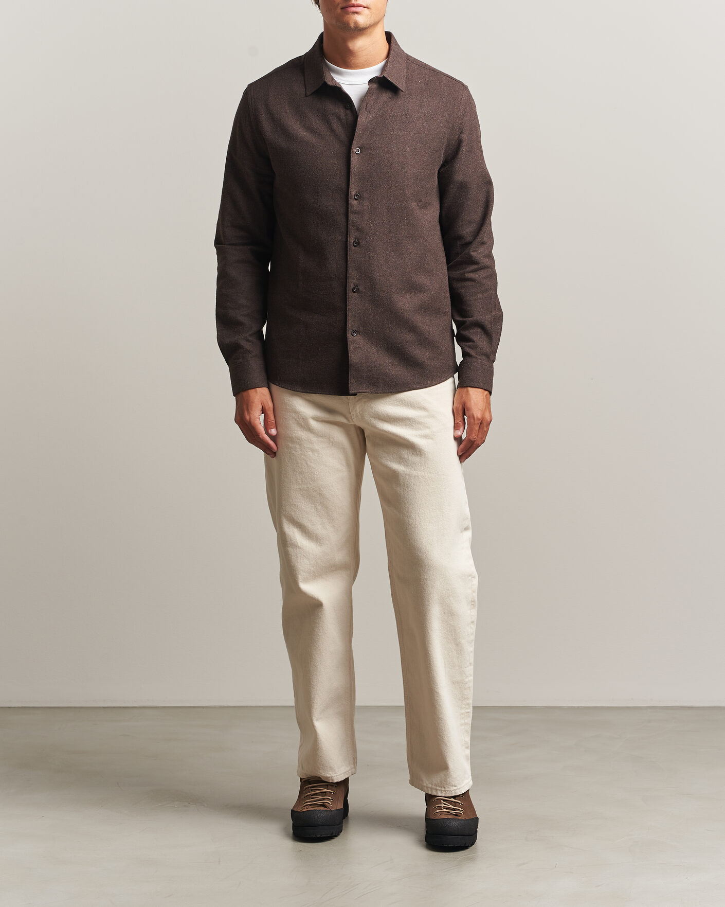 Men | Shirts | KnowledgeCotton Apparel | Regular Fit Melange Flannel Shirt Chocolate