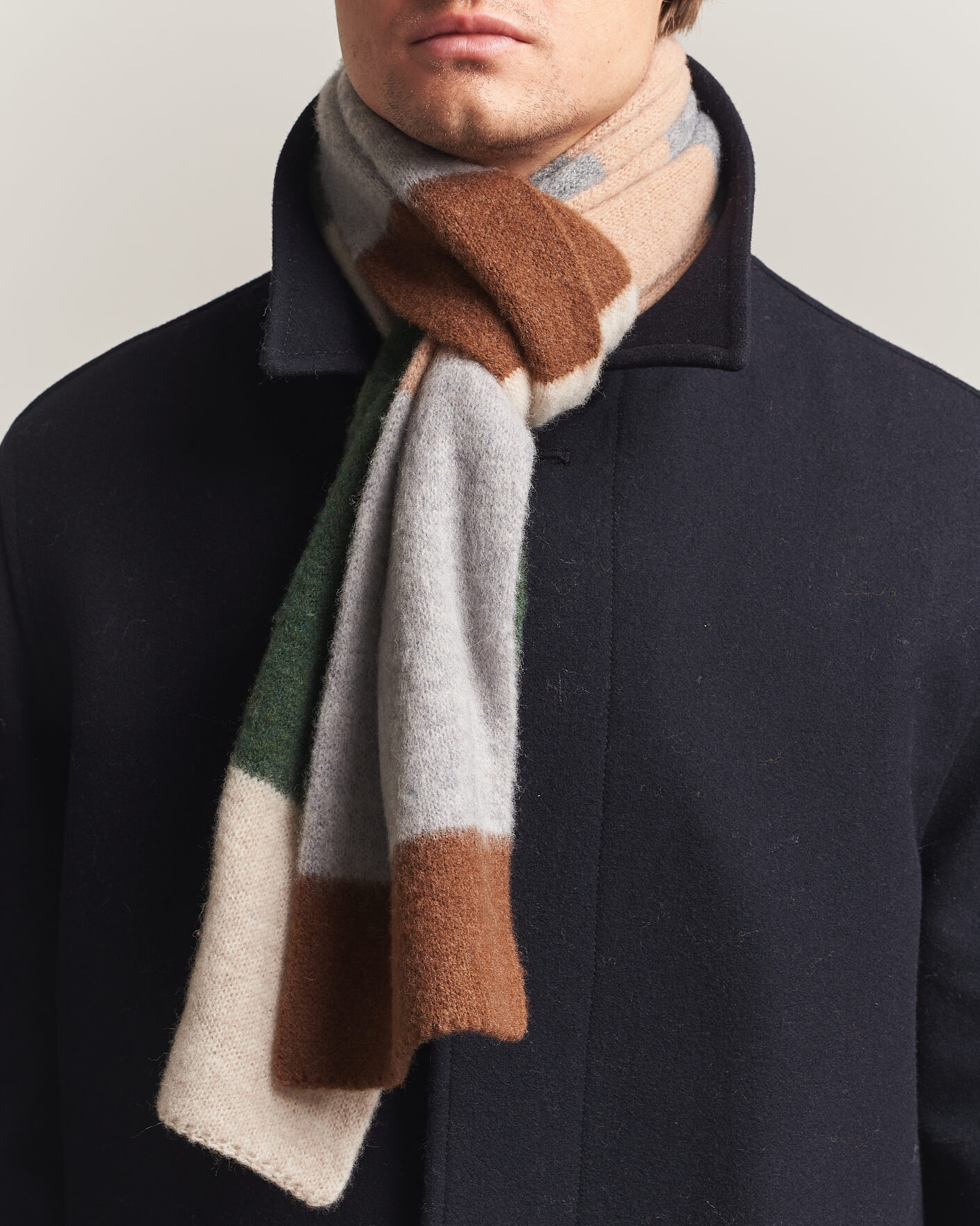 Men | Scarves | Robert Mackie | Rona Ribbed Shaggy Lambswool Scarf Grey/Green/Beige Mix
