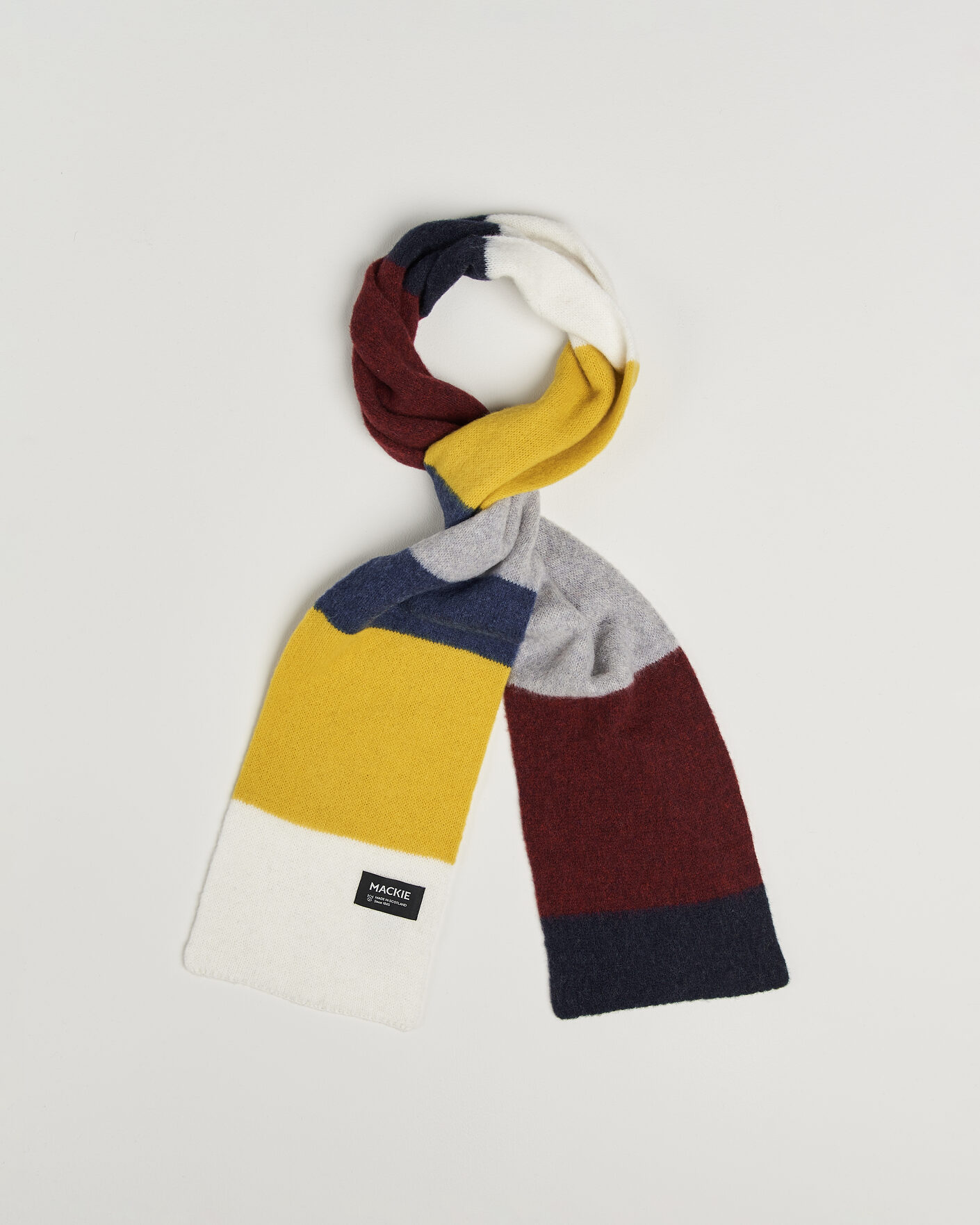 Men | Scarves | Robert Mackie | Rona Ribbed Shaggy Lambswool Scarf Yellow/Grey/Blue Mix