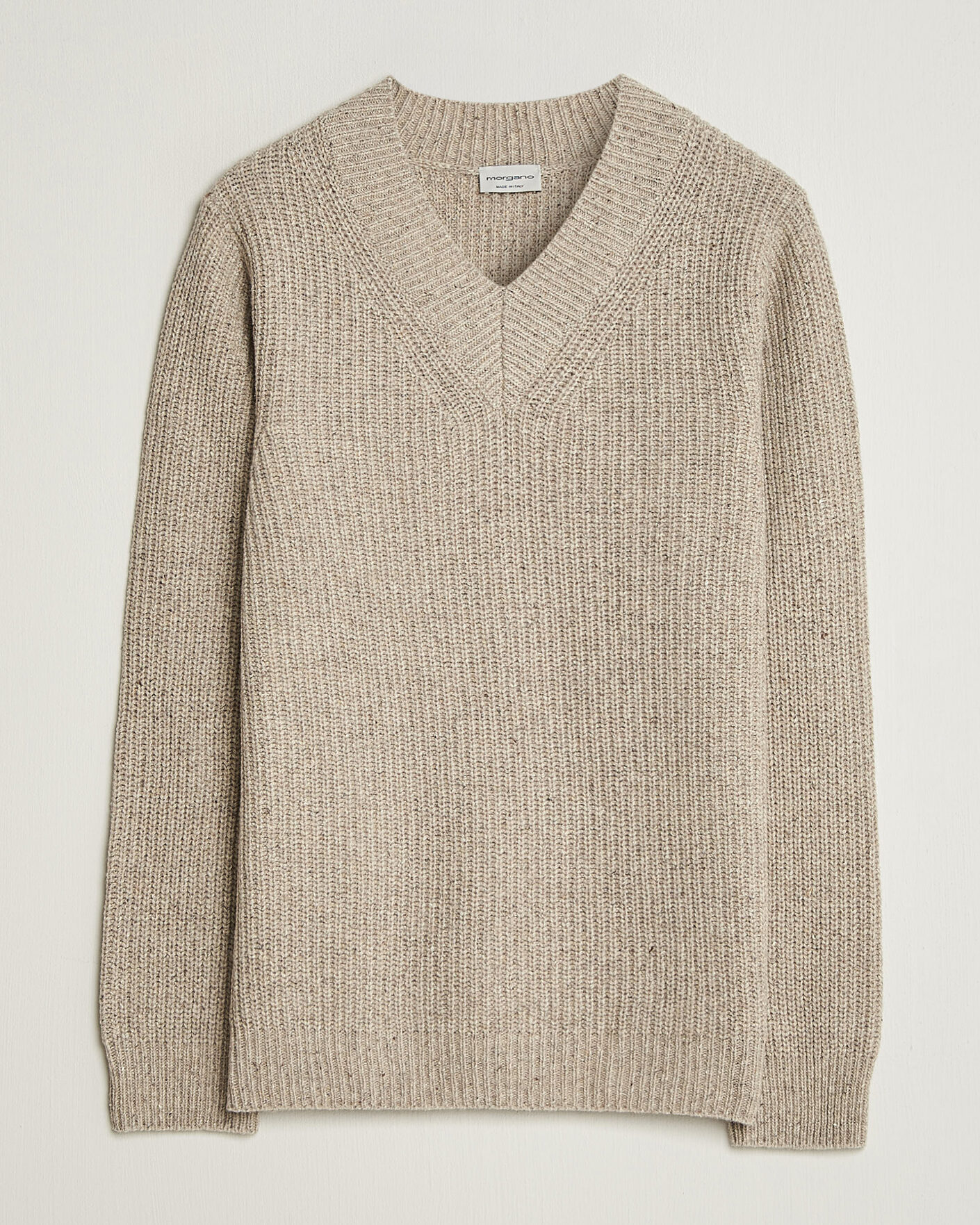 Men | Sweaters & Knitwear | Morgano | Fisherman Ribb Donegal Knitted V-Neck Beige