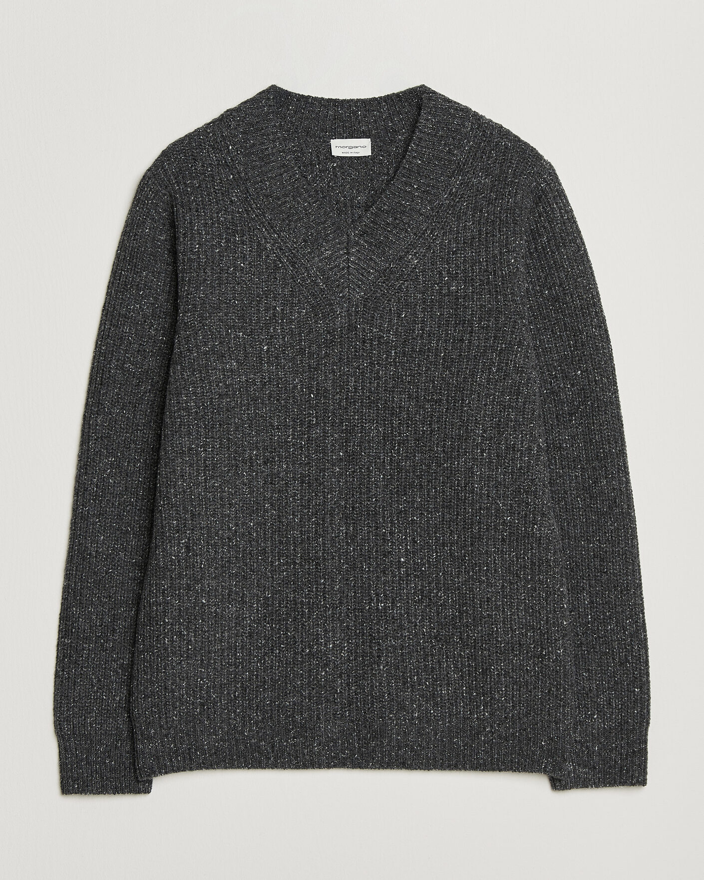Men | Sweaters & Knitwear | Morgano | Fisherman Ribb Donegal Knitted V-Neck Dark Grey