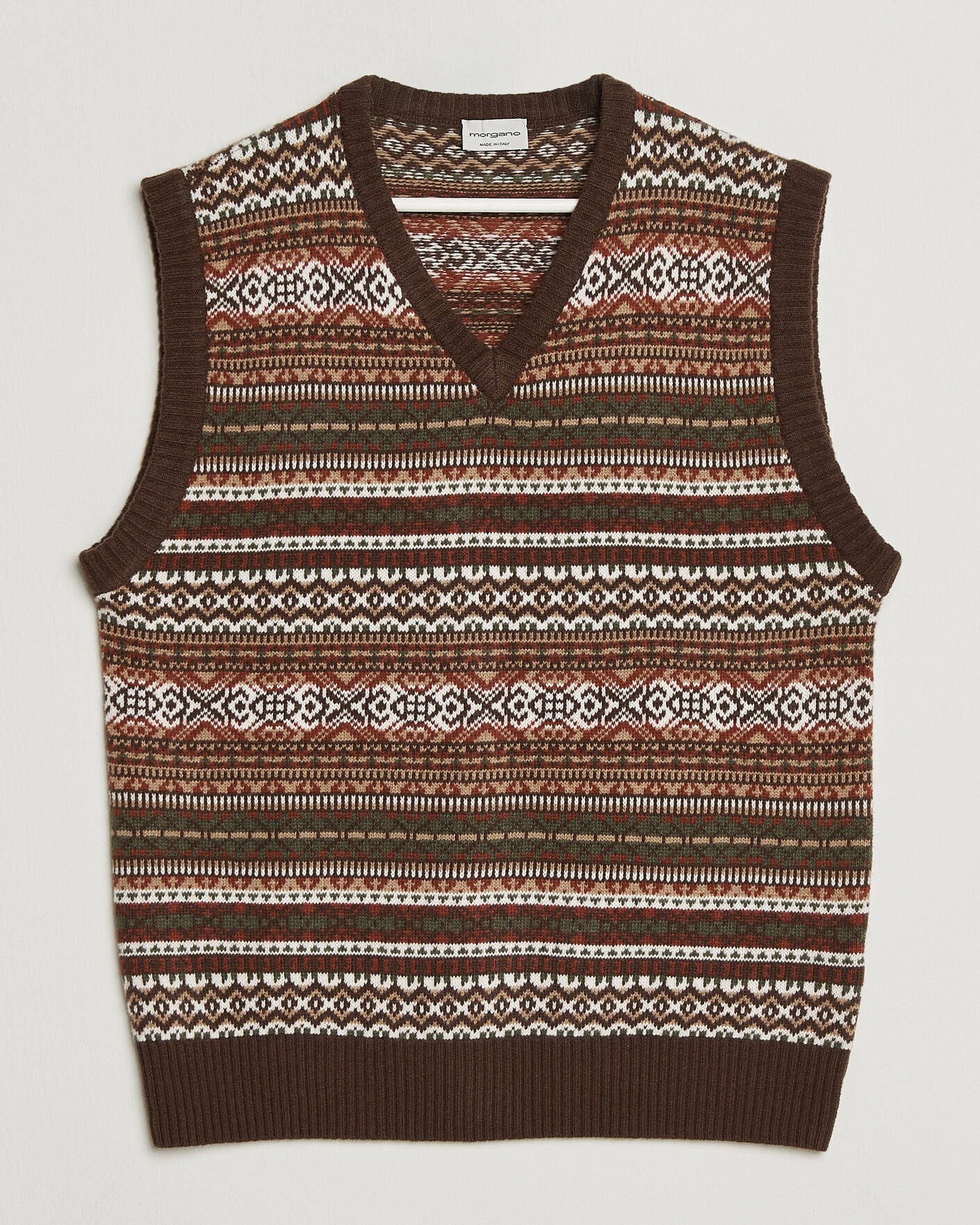 Men | Sweaters & Knitwear | Morgano | Wool/Cashmere Fair Isle Knitted Vest Brown