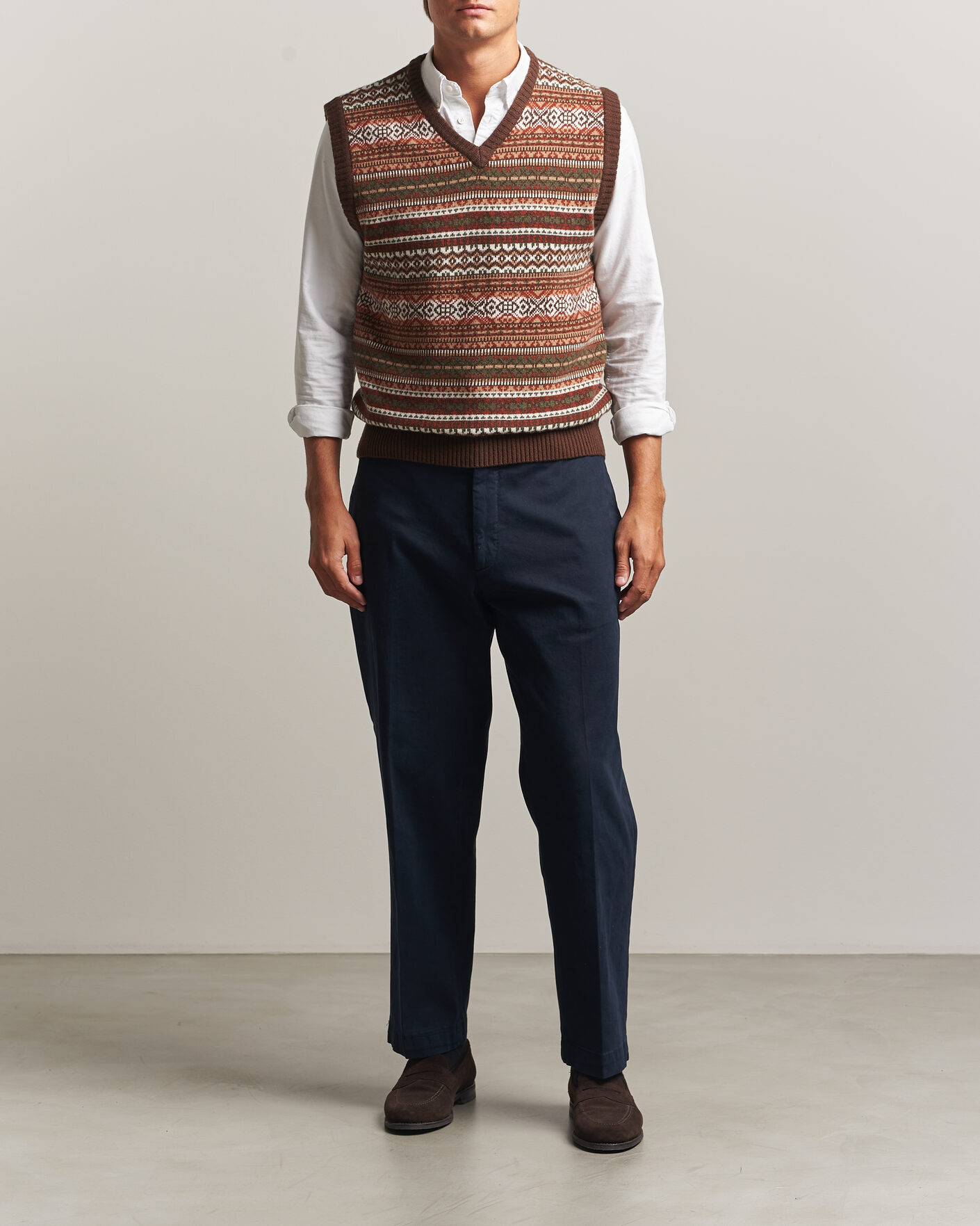 Men | Sweaters & Knitwear | Morgano | Wool/Cashmere Fair Isle Knitted Vest Brown