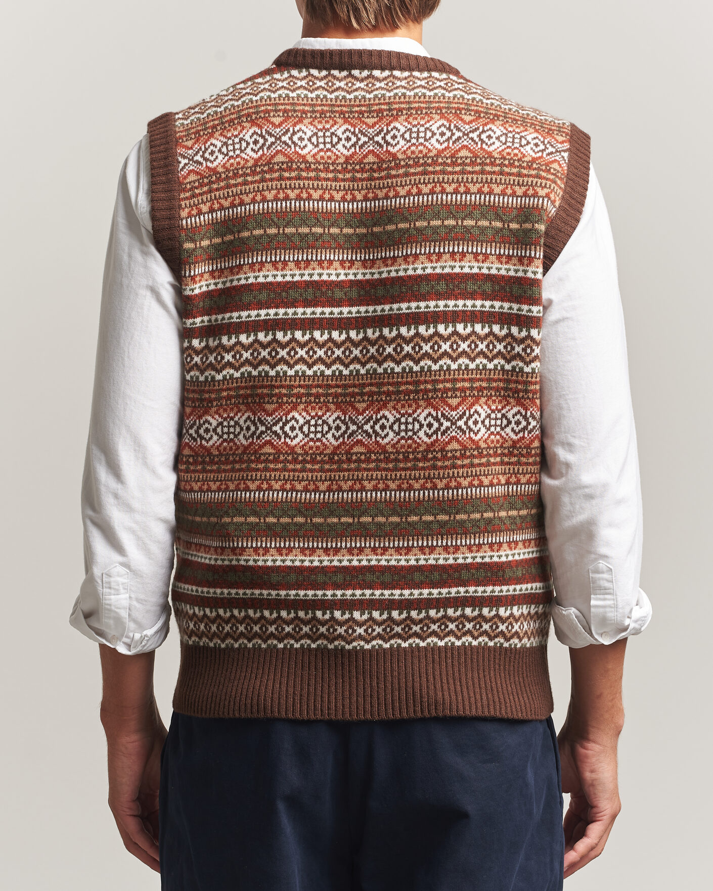 Men | Sweaters & Knitwear | Morgano | Wool/Cashmere Fair Isle Knitted Vest Brown