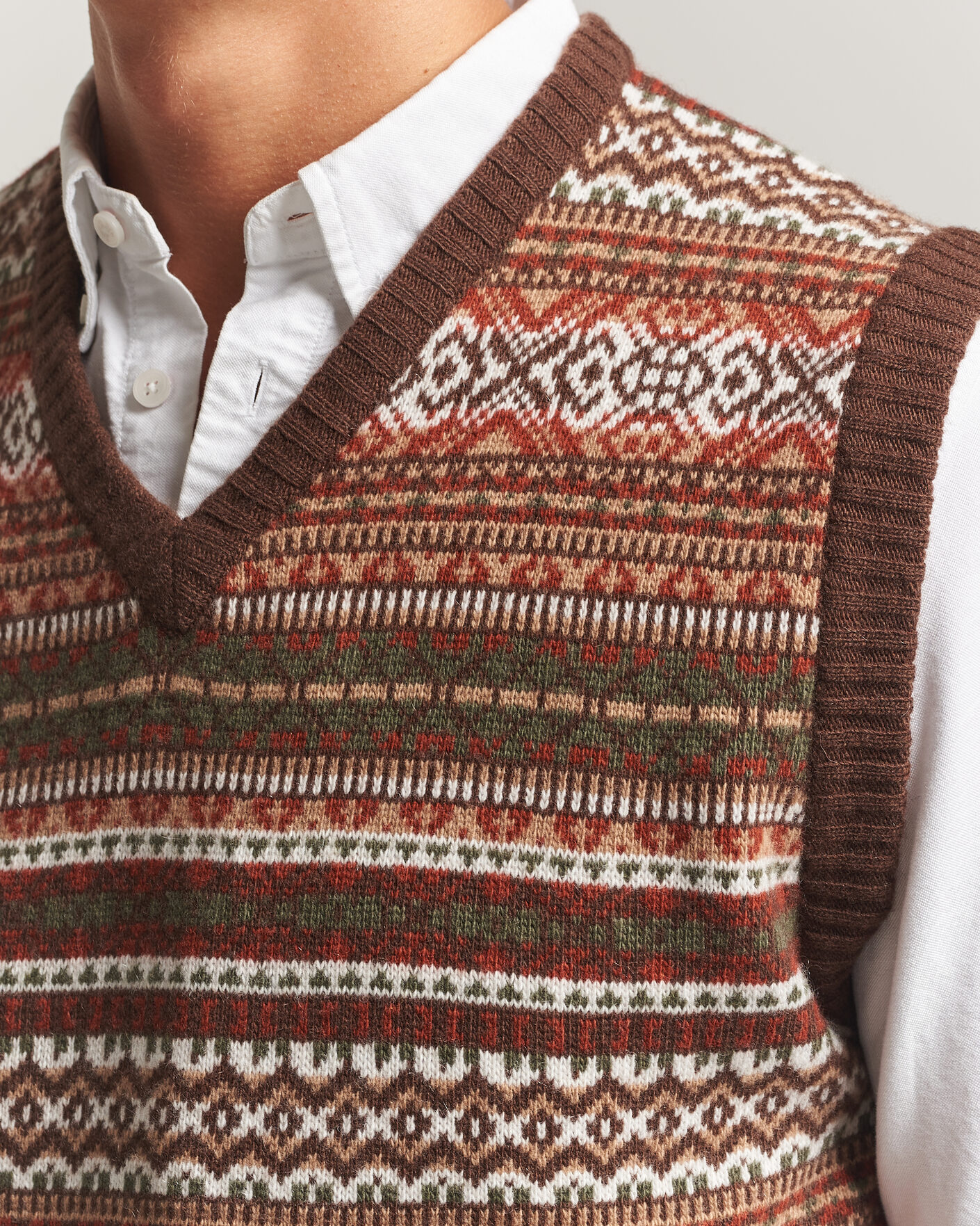 Men | Sweaters & Knitwear | Morgano | Wool/Cashmere Fair Isle Knitted Vest Brown