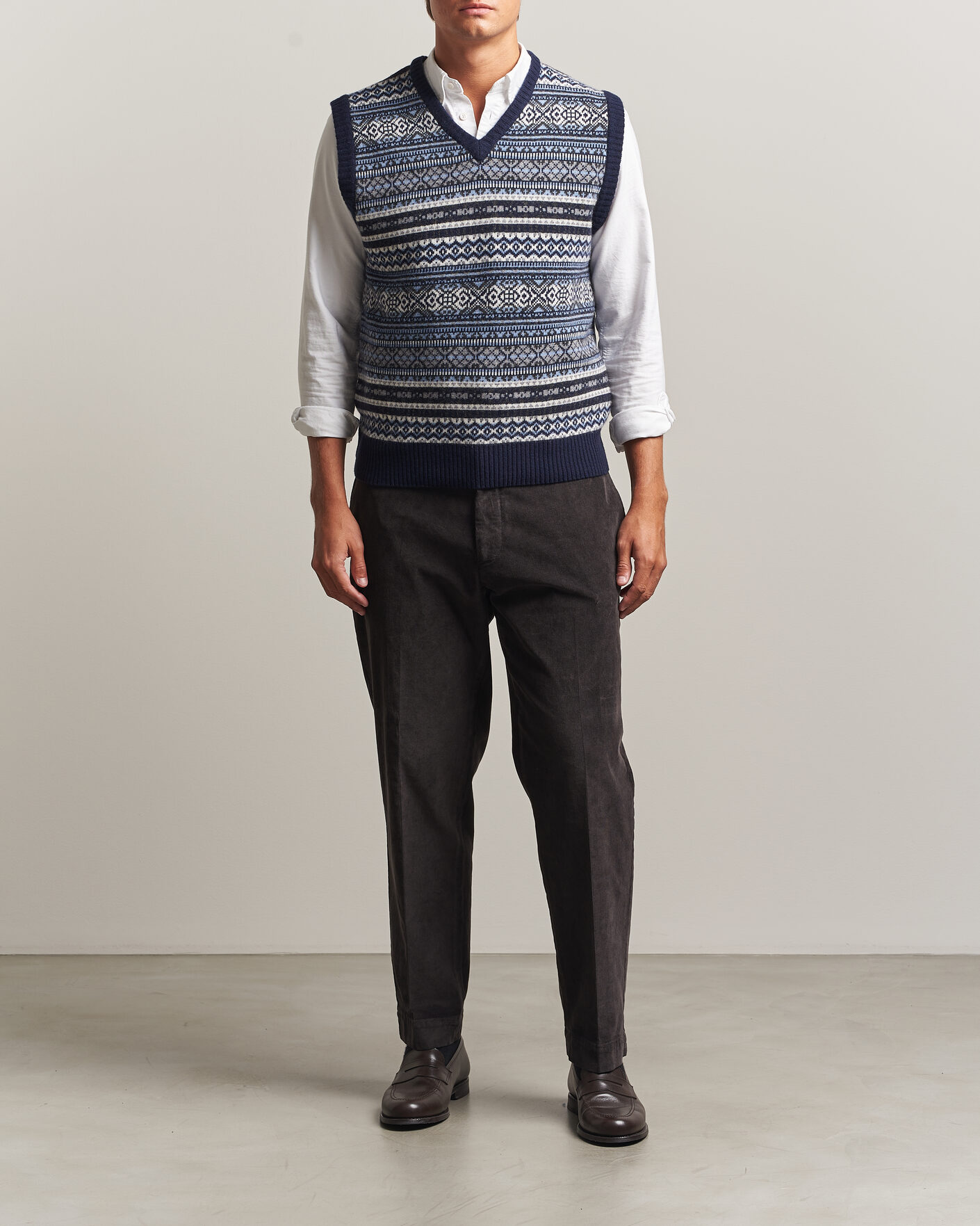 Men | Sweaters & Knitwear | Morgano | Wool/Cashmere Fair Isle Knitted Vest Navy