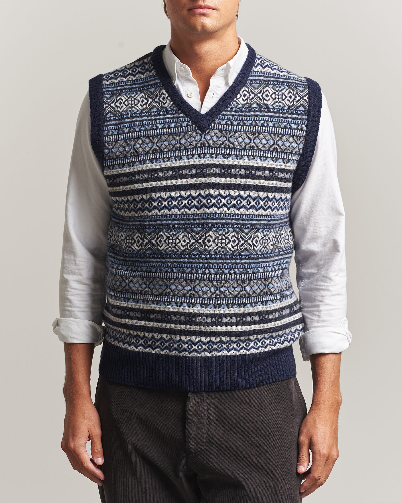 Men | Sweaters & Knitwear | Morgano | Wool/Cashmere Fair Isle Knitted Vest Navy
