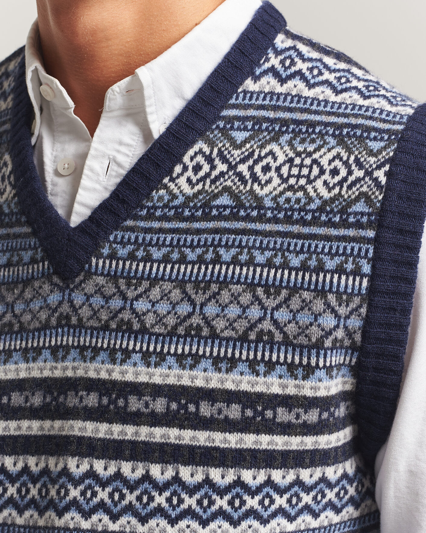 Men | Sweaters & Knitwear | Morgano | Wool/Cashmere Fair Isle Knitted Vest Navy