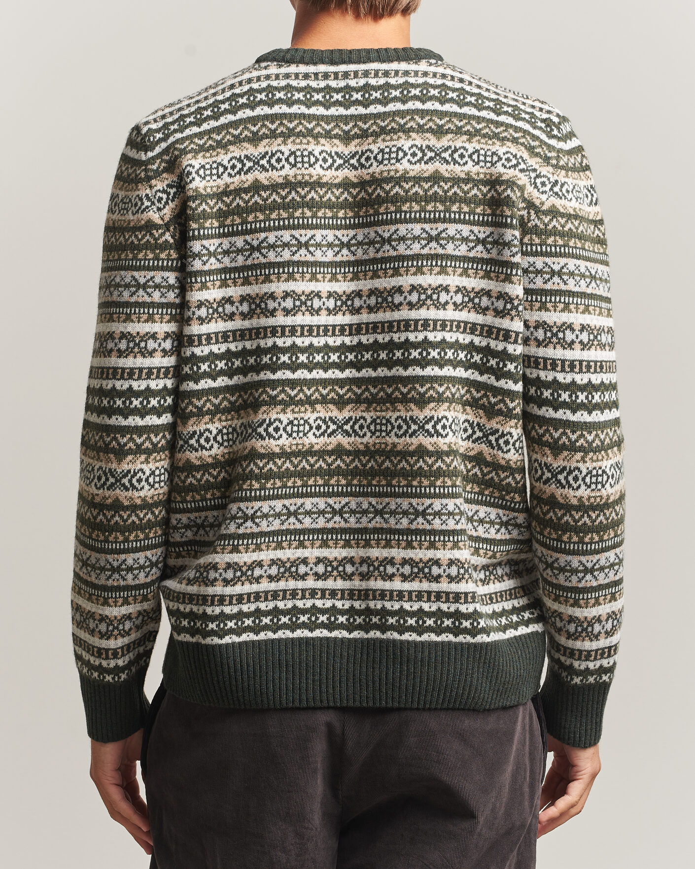 Men | Sweaters & Knitwear | Morgano | Wool/Cashmere Fair Isle Knitted Crewneck Green