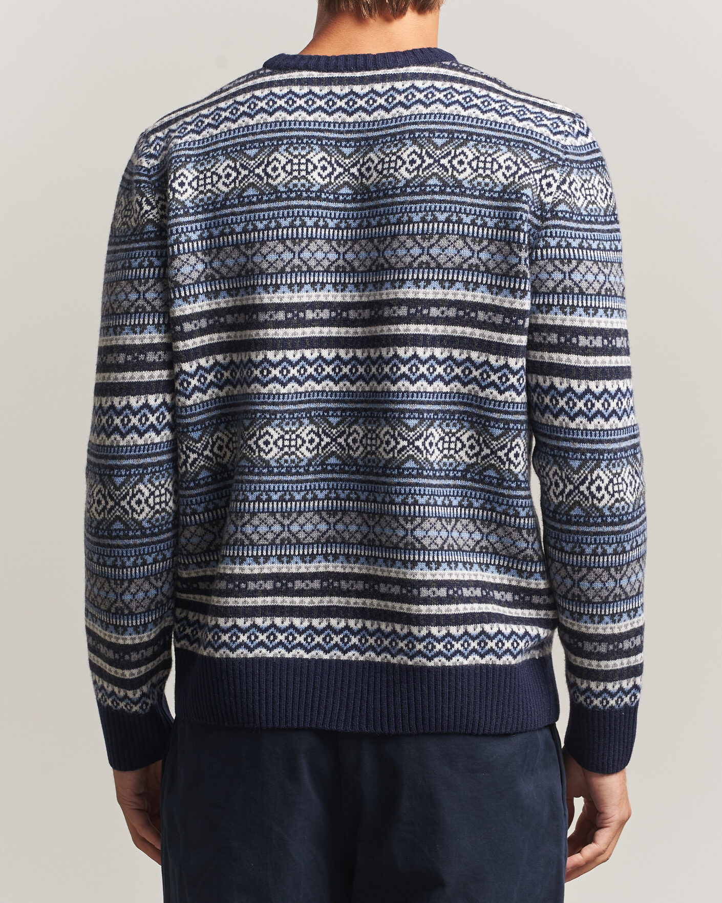 Men | Sweaters & Knitwear | Morgano | Wool/Cashmere Fair Isle Knitted Crewneck Navy