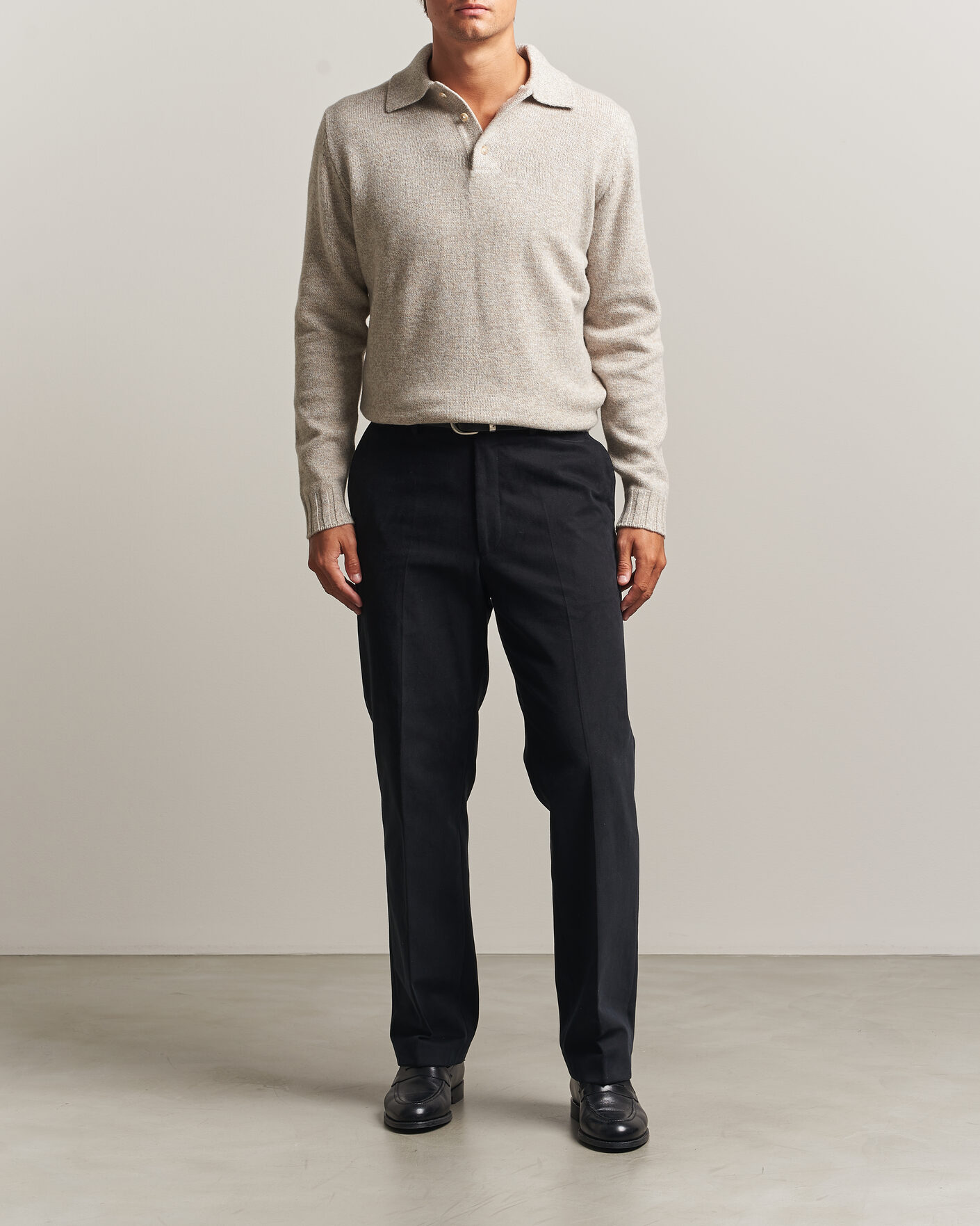 Men | Sweaters & Knitwear | Morgano | Wool/Cashmere Knitted Polo Beige