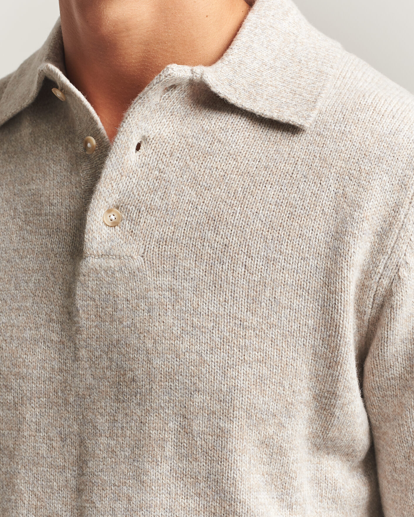 Men | Sweaters & Knitwear | Morgano | Wool/Cashmere Knitted Polo Beige