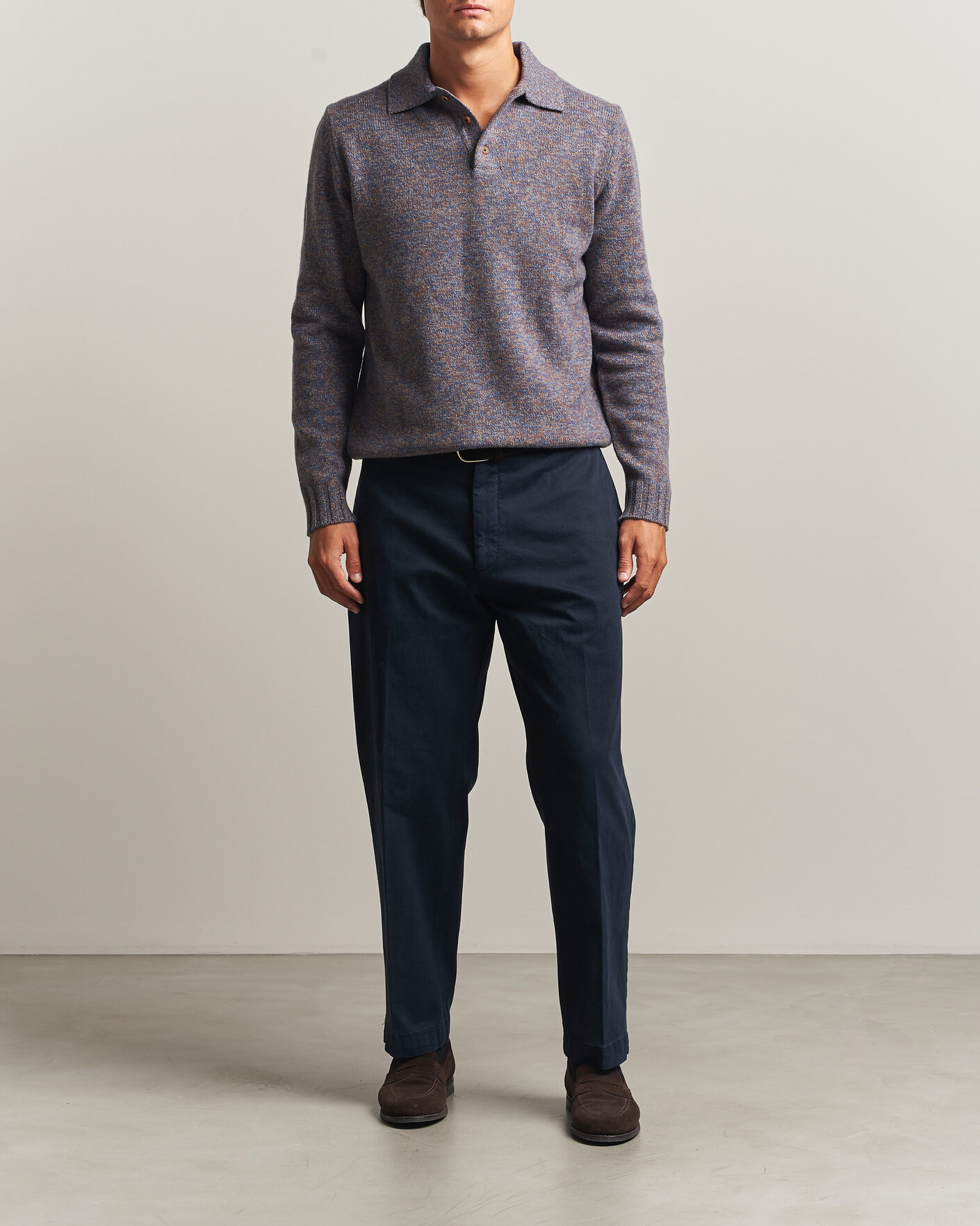 Men | Sweaters & Knitwear | Morgano | Wool/Cashmere Knitted Polo Blue