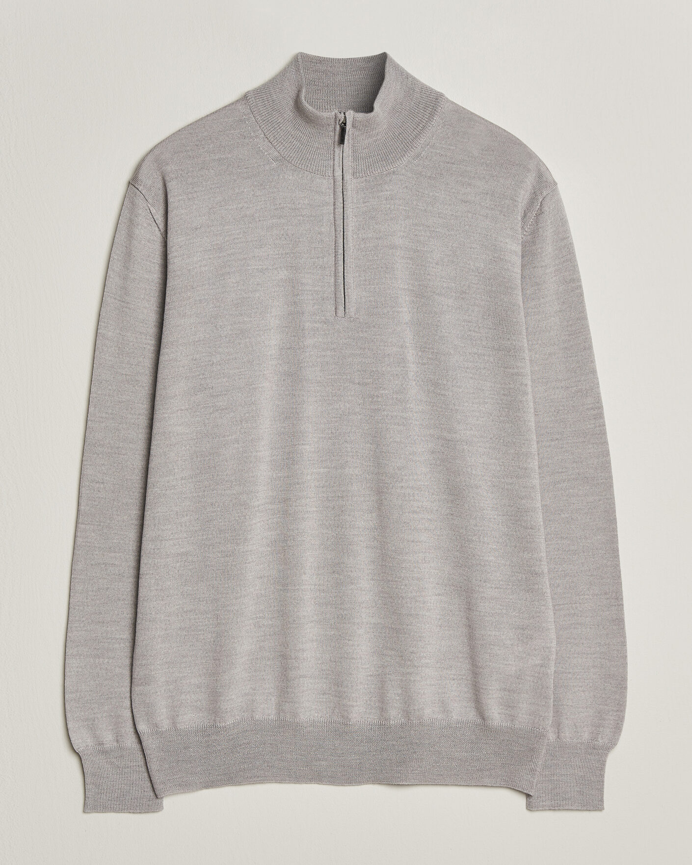 Men | Sweaters & Knitwear | Morgano | Extra Fine Merino Wool Half-Zip Light Grey